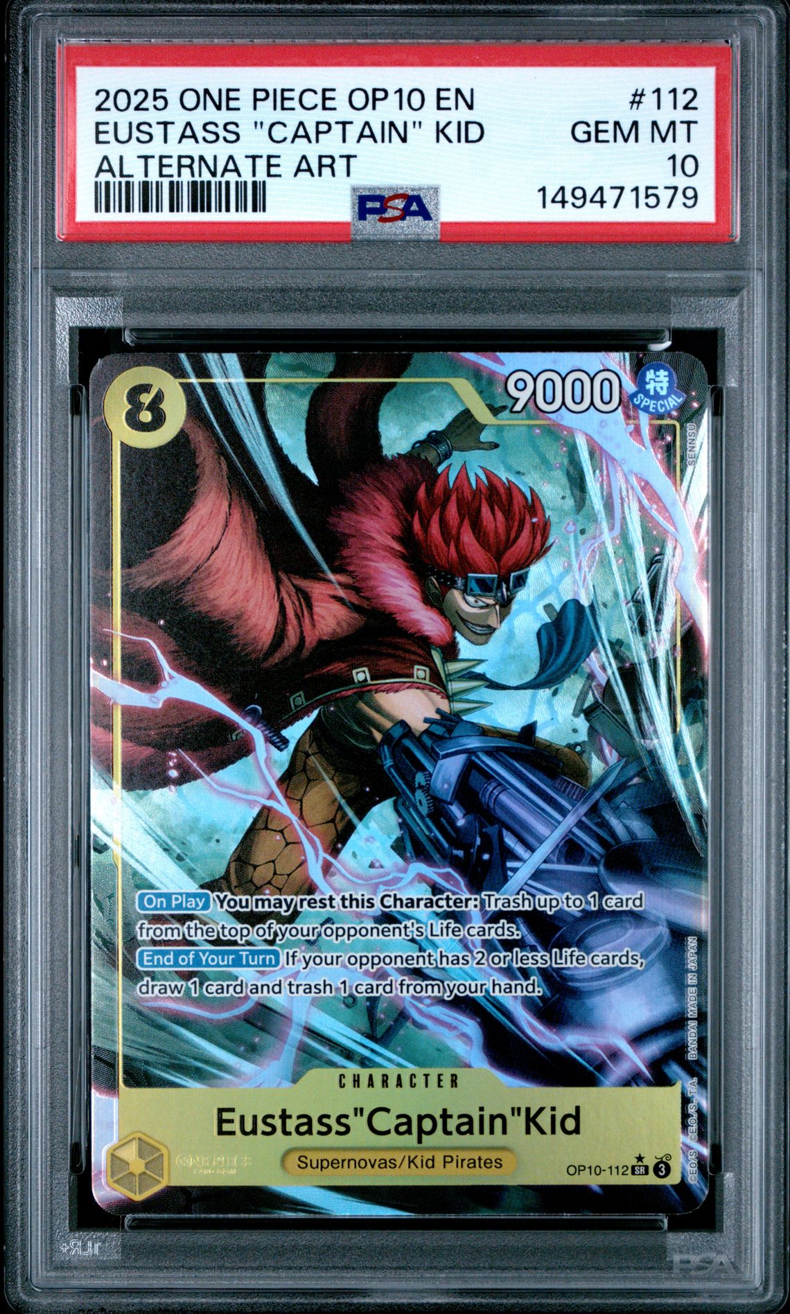 2025 One Piece Op10-Royal Blood Eustass "Captain" Kid #112 (Alternate Art) Gem Mt 10 front