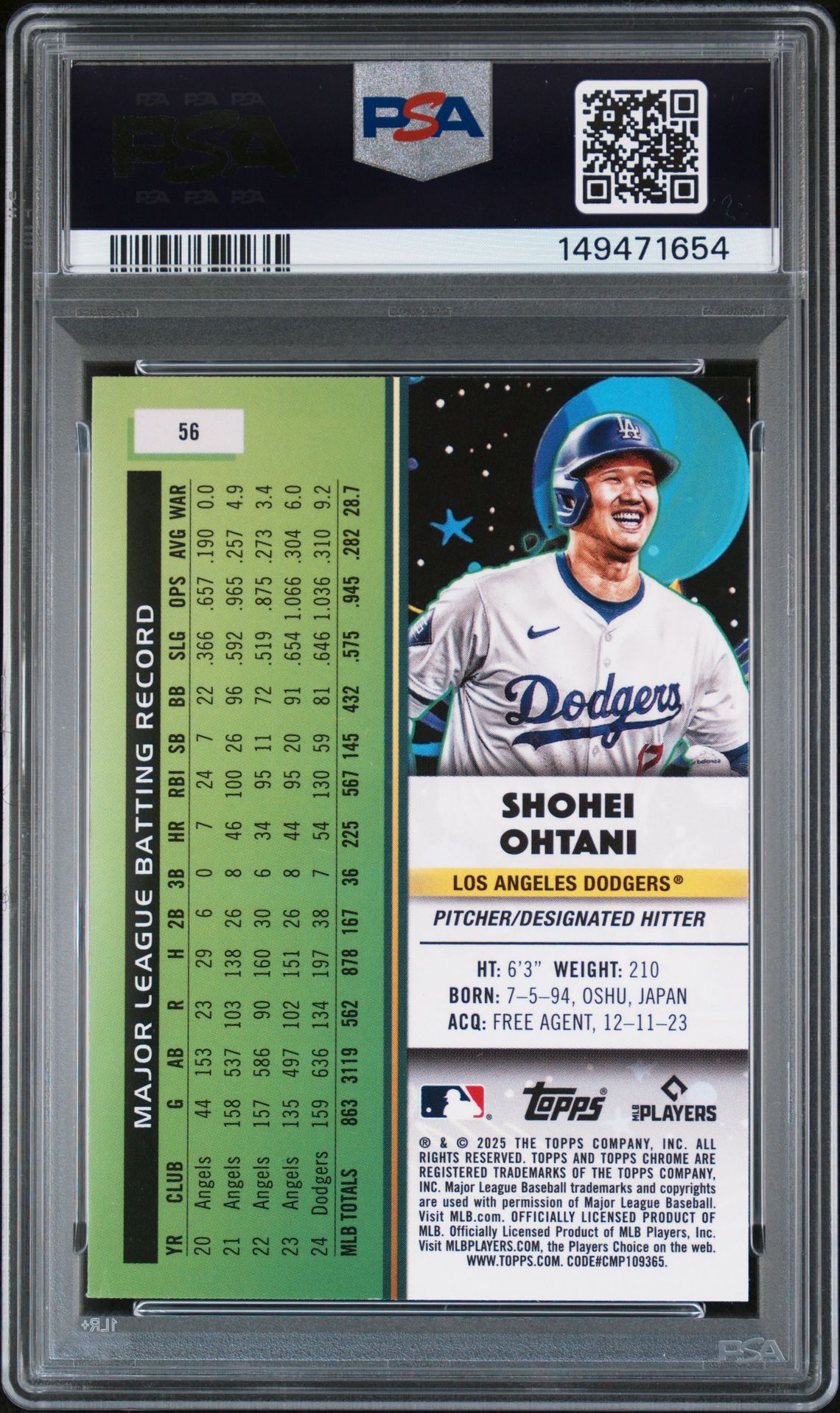 2025 Topps Cosmic Chrome Shohei Ohtani #56 (Blue Moon) Mint 9 back