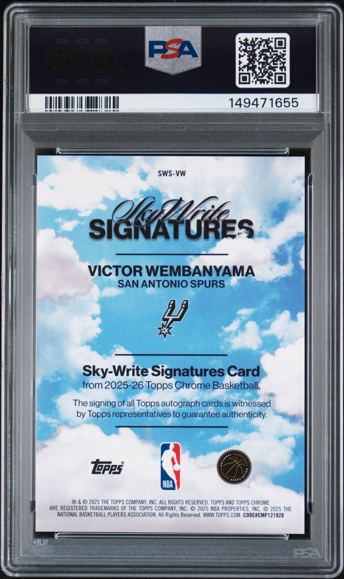 2025 Topps Chrome Sky Write Signatures Victor Wembanyama #Sws-Vw Gem Mt 10 back