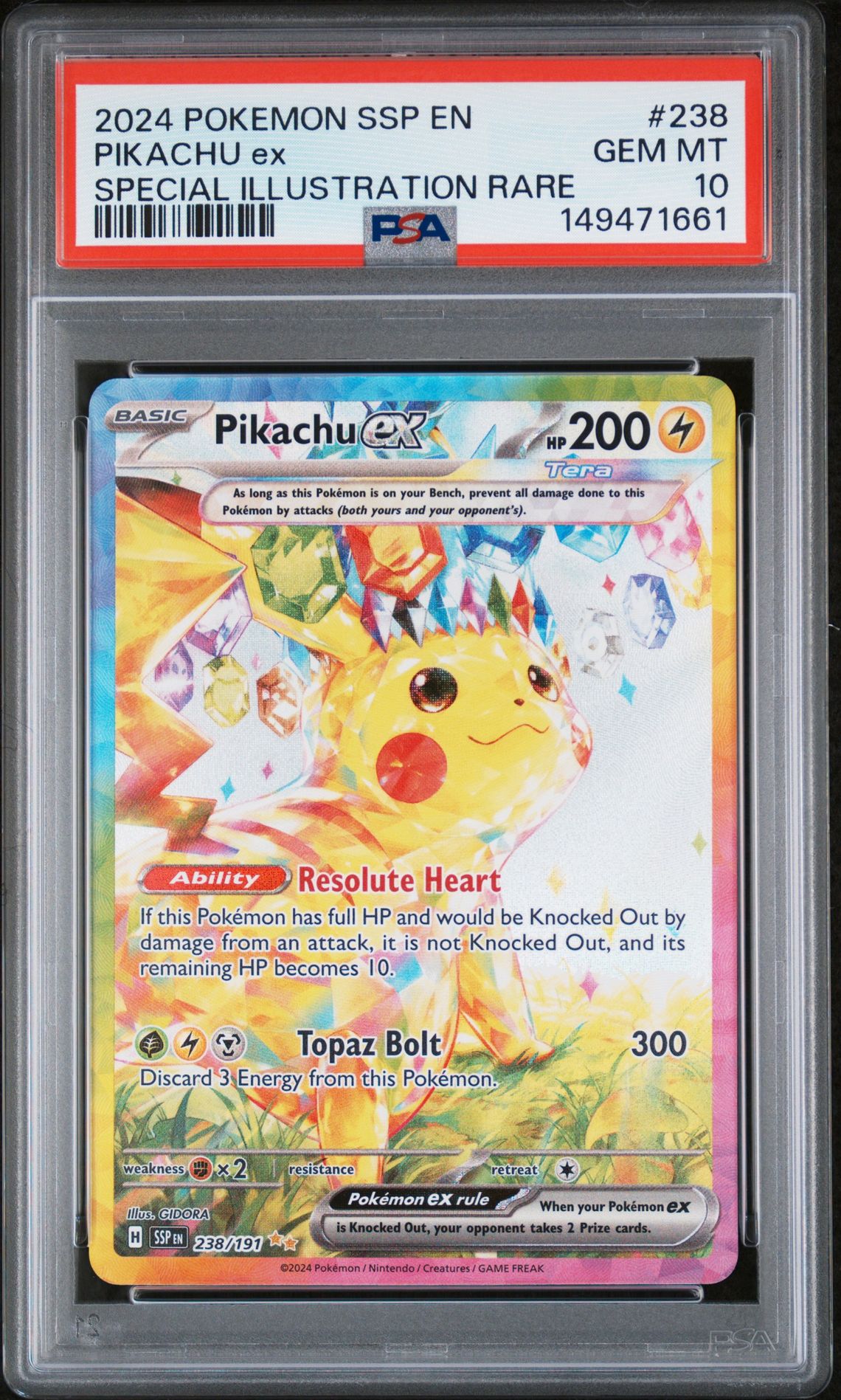 2024 Pokemon Ssp En-Surging Sparks Pikachu Ex #238 (Special Illustration Rare) Gem Mt 10 front