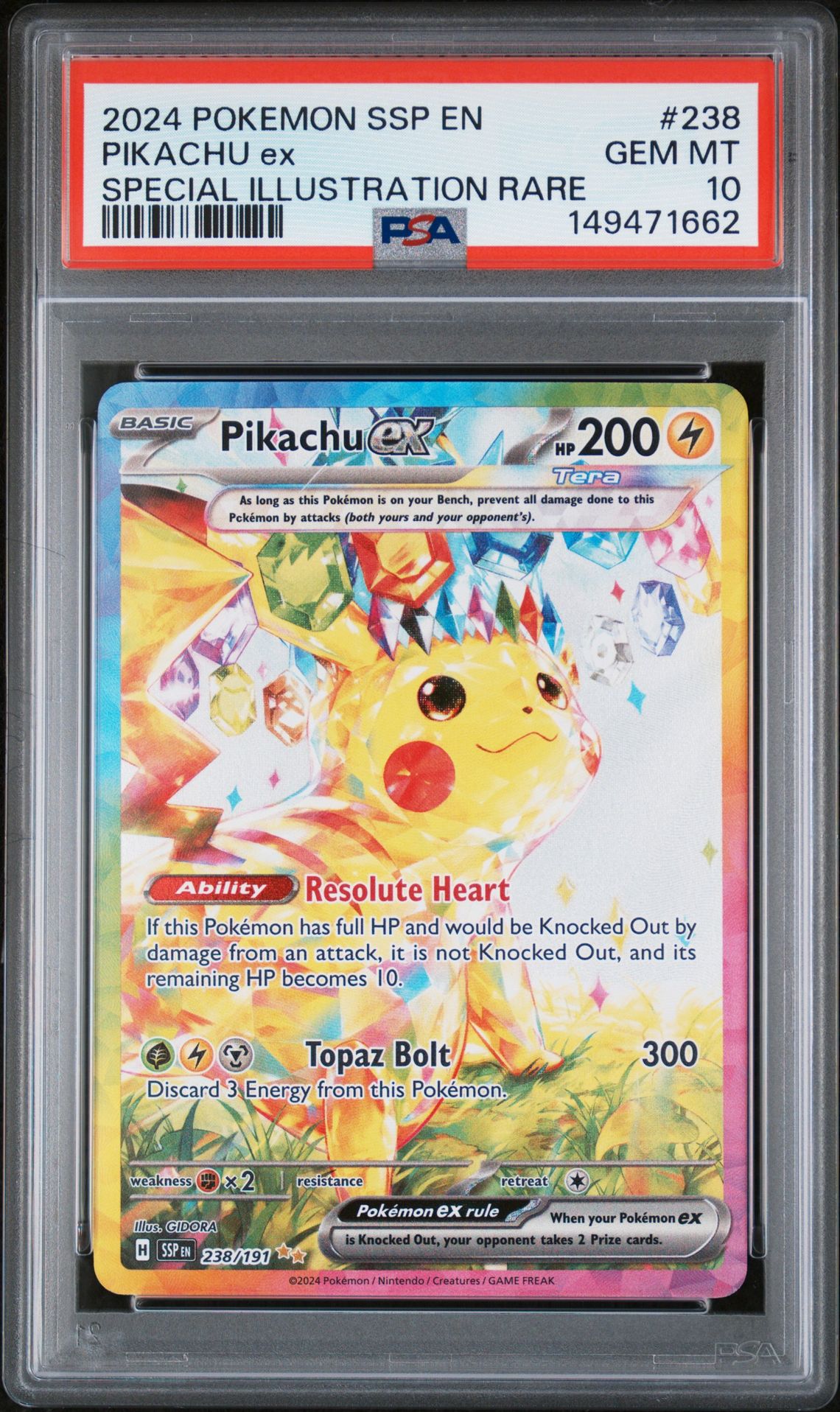 2024 Pokemon Ssp En-Surging Sparks Pikachu Ex #238 (Special Illustration Rare) Gem Mt 10 front