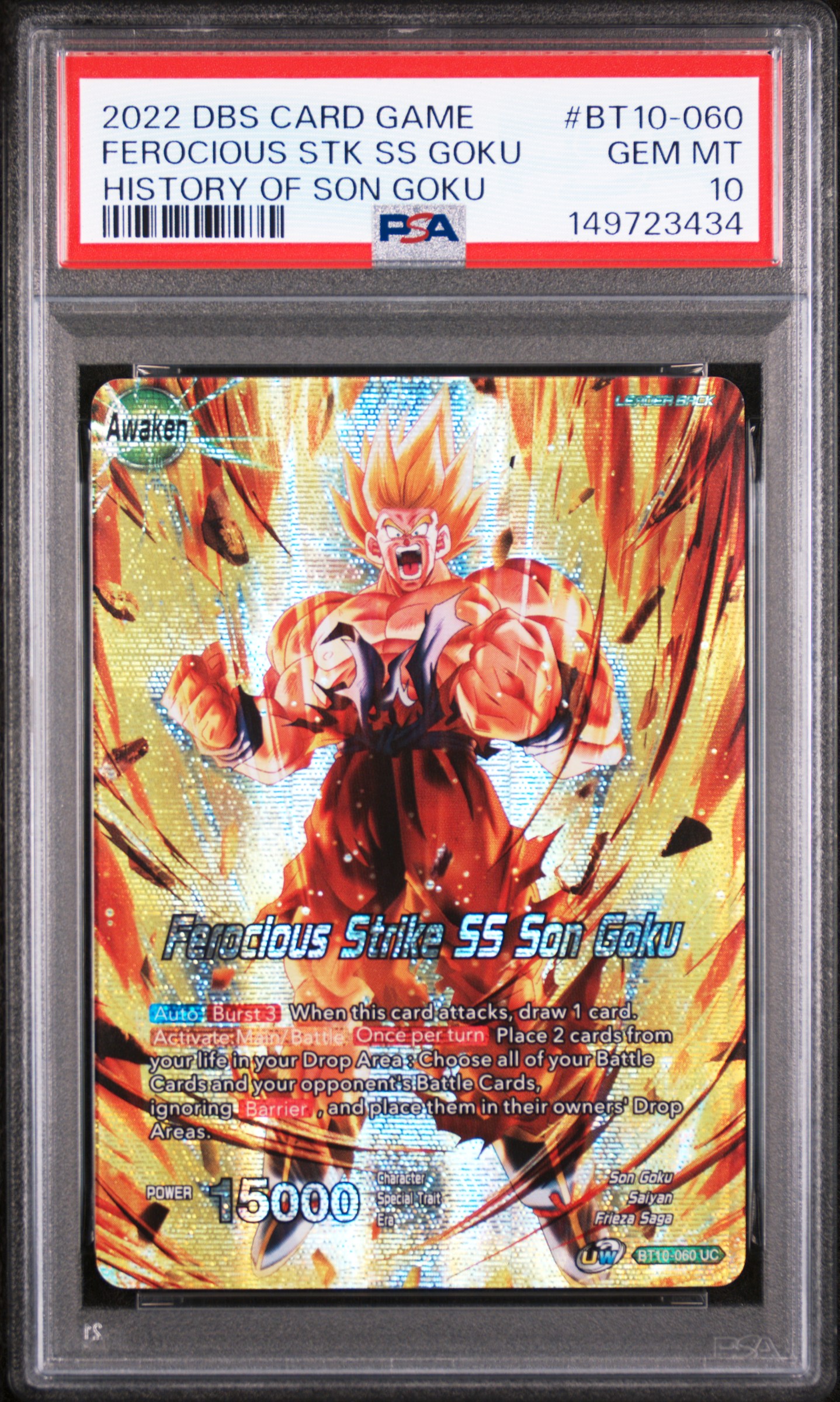 2022 #BT10-060 Ferocious Strike SS Son Goku/Son Goku PSA 10 Dragon Ball Super Card Game Theme Selection History of Son Goku