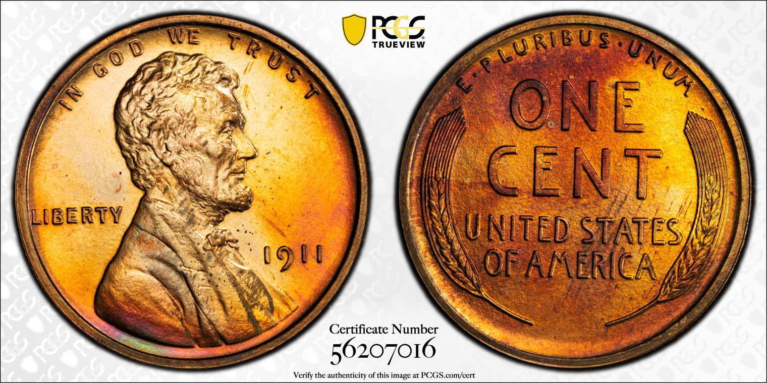 1911 Lincoln cent, PR67RD — PCGS coin photograph