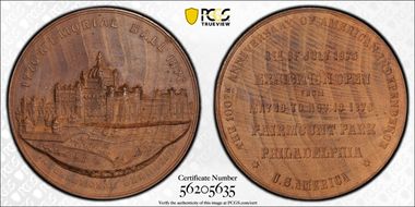 1876 Medal Holland-66, Black Walnut Centennial Main Building MS63