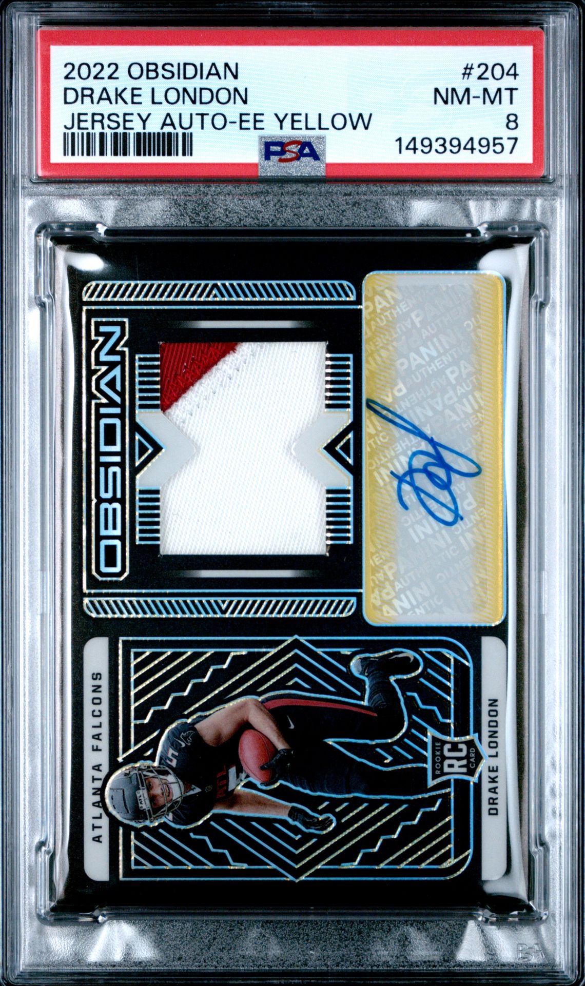 2022 Panini PANINI OBSIDIAN JERSEY AUTO-EE YELLOW #204 Drake London front