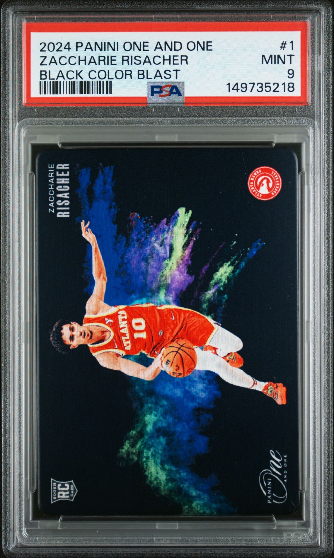 2024 Panini One And One Black Color Blast Zaccharie Risacher #1 Mint 9 front
