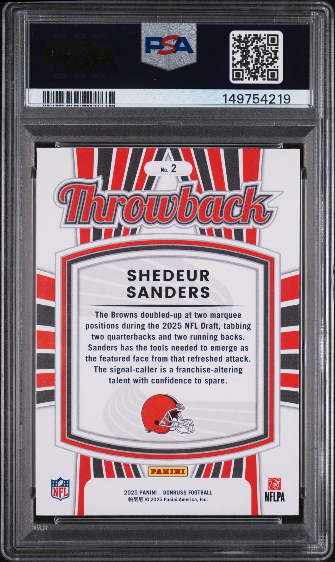 2025 Panini Donruss Rated Rookies Throwback Shedeur Sanders #2 Mint 9 back