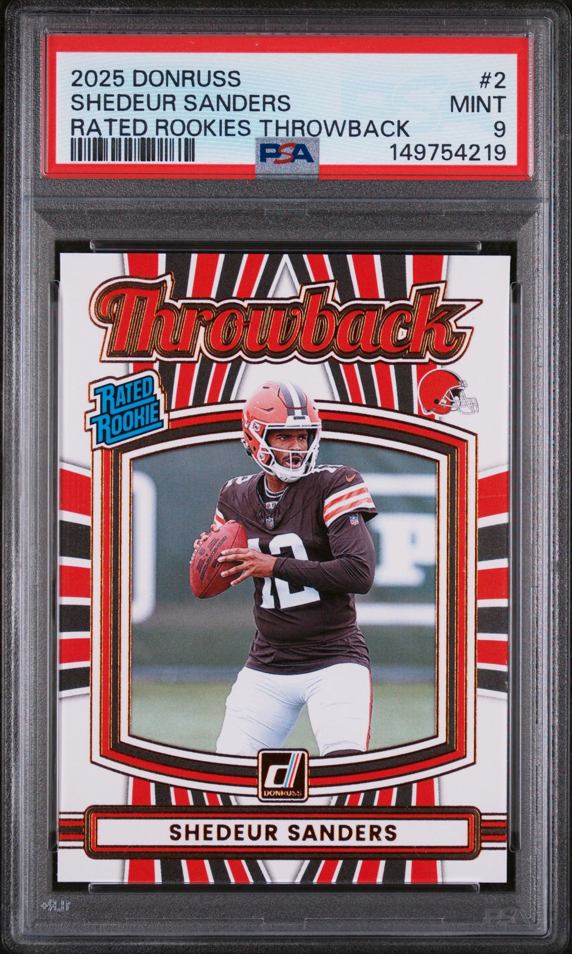 2025 Panini Donruss Rated Rookies Throwback Shedeur Sanders #2 Mint 9 front