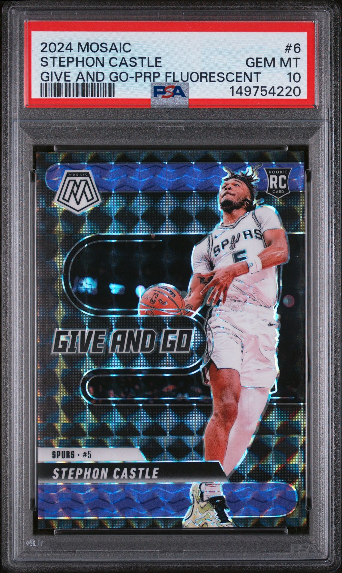 2024 Panini Mosaic Give And Go Stephon Castle #6 (Give And Go-Prp Fluorescent) Gem Mt 10 front