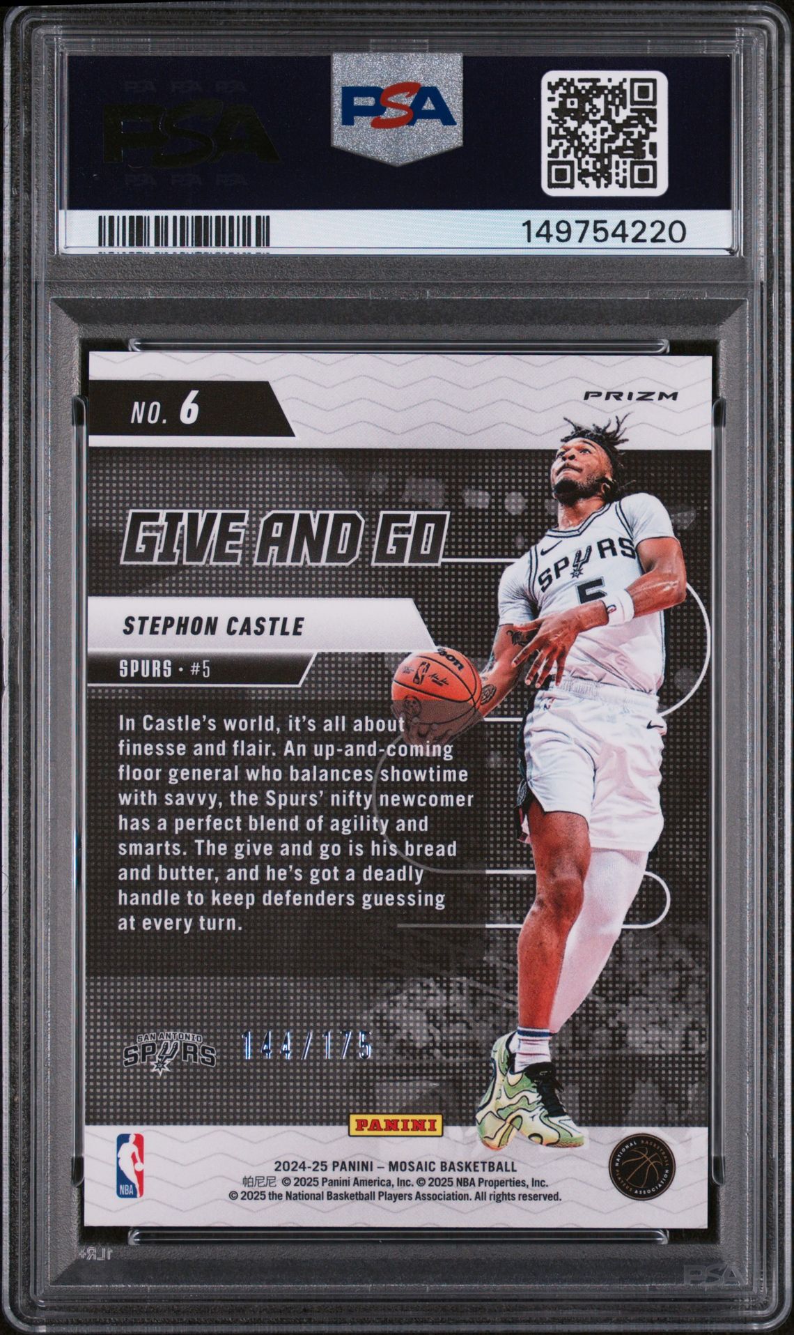 2024 Panini Mosaic Give And Go Stephon Castle #6 (Give And Go-Prp Fluorescent) Gem Mt 10 back