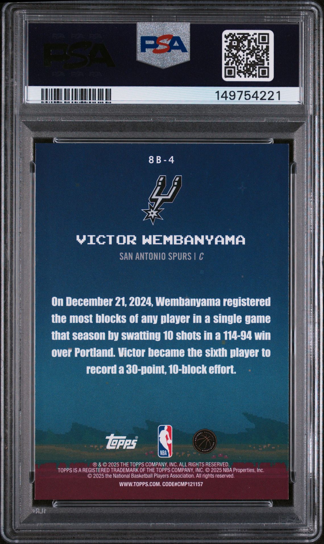 2025 Topps 8 Bit Ballers Victor Wembanyama #8B-4 (8 Bit Ballers-Holo Foil) Nm-Mt 8 back