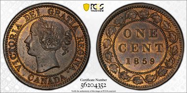 1859 1C Narrow 9 MS63BN
