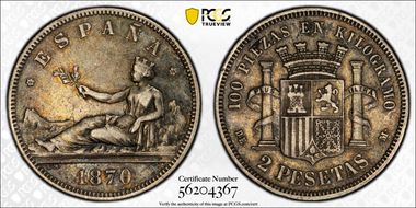 1870-DE M 2 Pta (1873) XF40