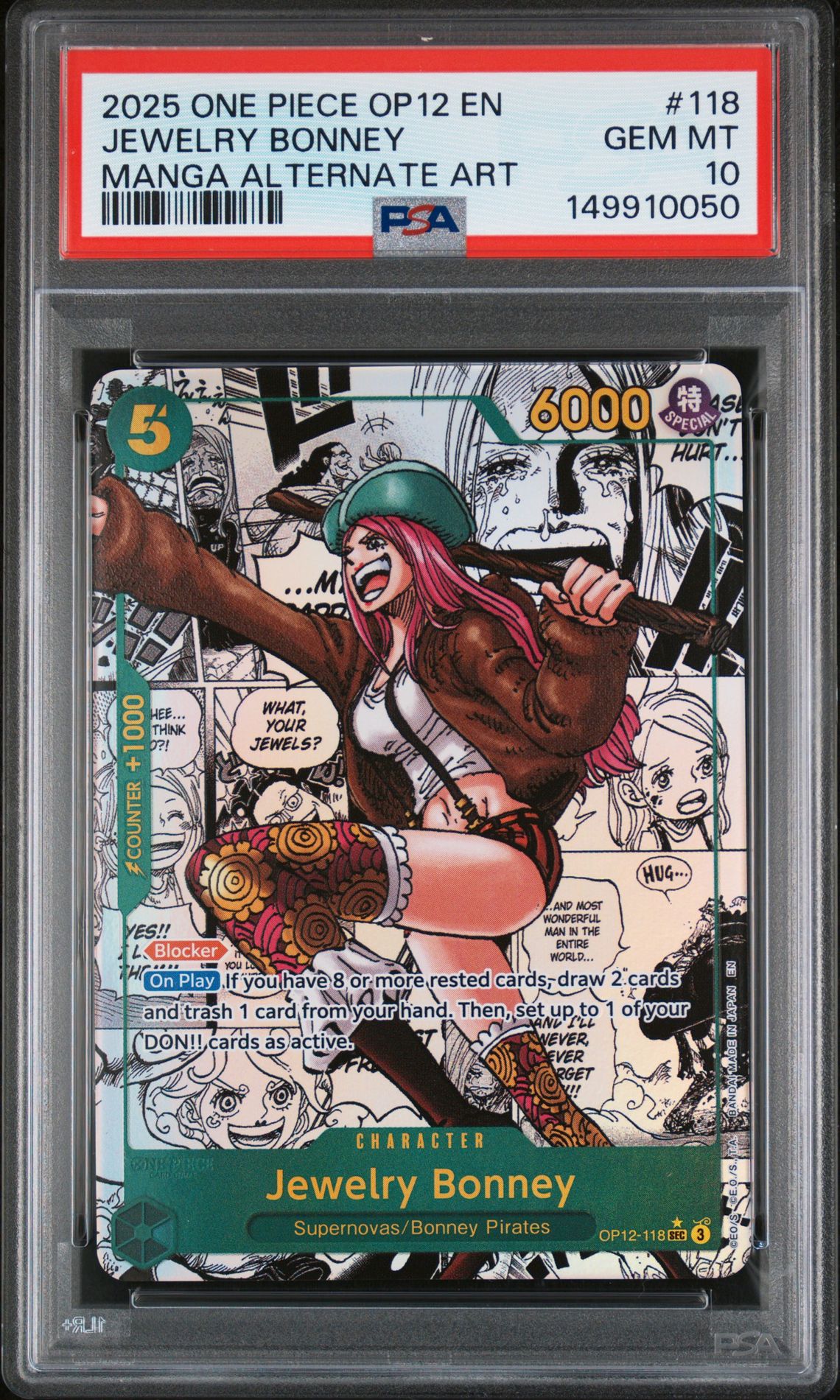 2025 One Piece Op12-Legacy Of The Master Jewelry Bonney #118 (Manga Alternate Art) Gem Mt 10 front