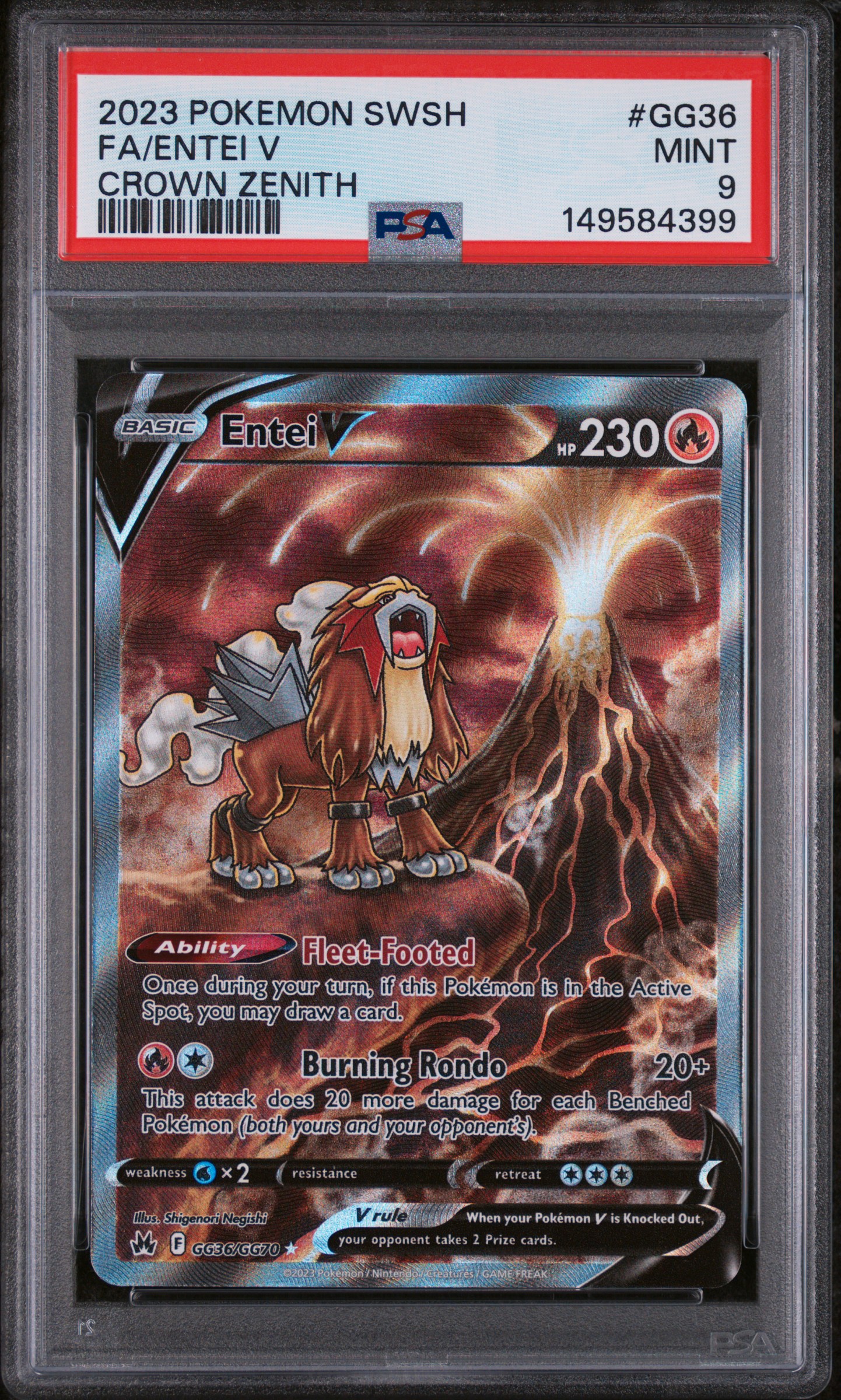 2023 #GG36 Full Art/Entei V PSA 9 Sword and Shield Crown Zenith