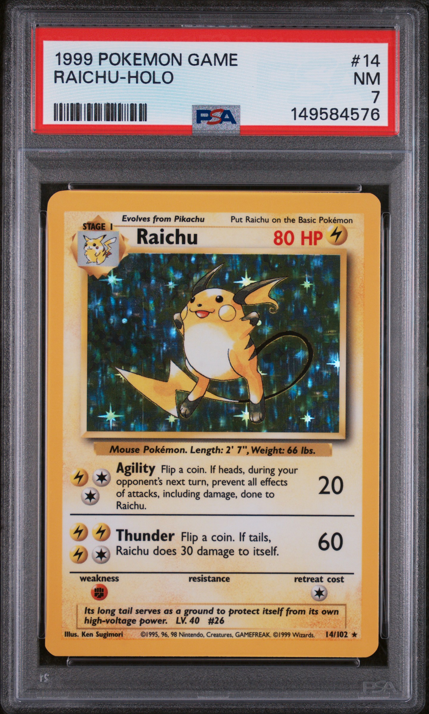 1999 #14 Raichu-Holo PSA 7 Game