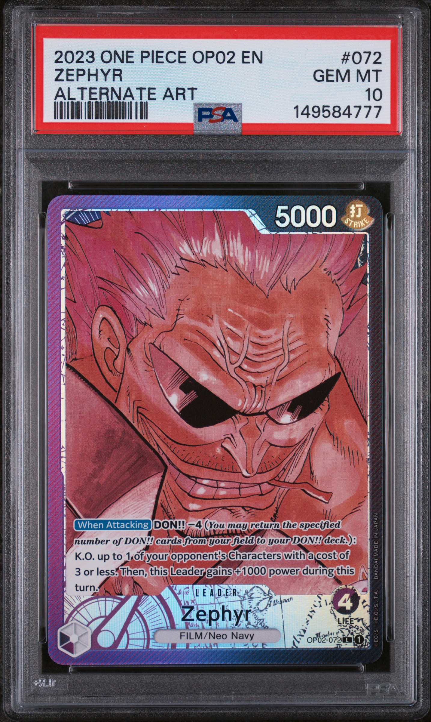 2023 #072 Zephyr PSA 10 One Piece OP02-Paramount War