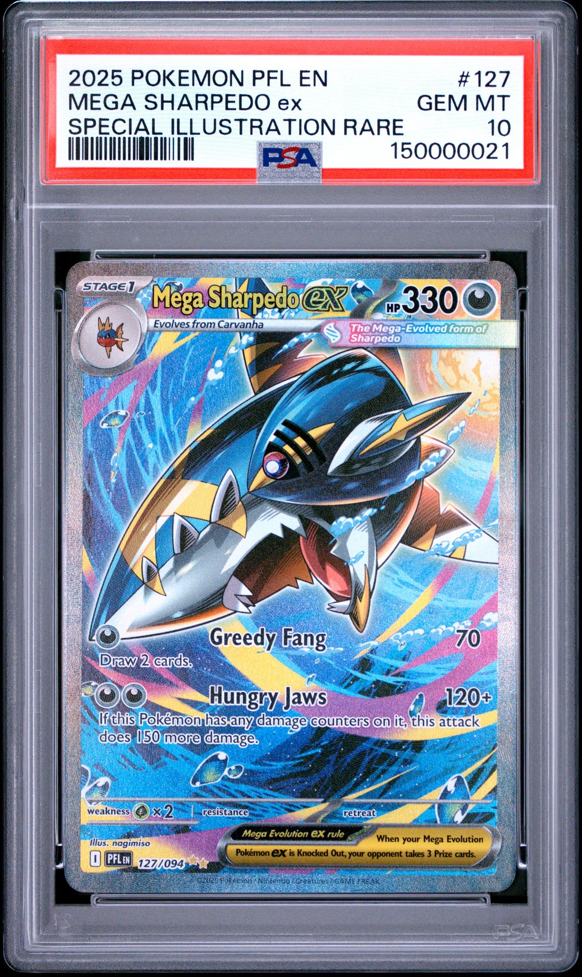 2025 Pokemon Pfl En-Phantasmal Flames Mega Sharpedo Ex #127 (Special Illustration Rare) Gem Mt 10 front