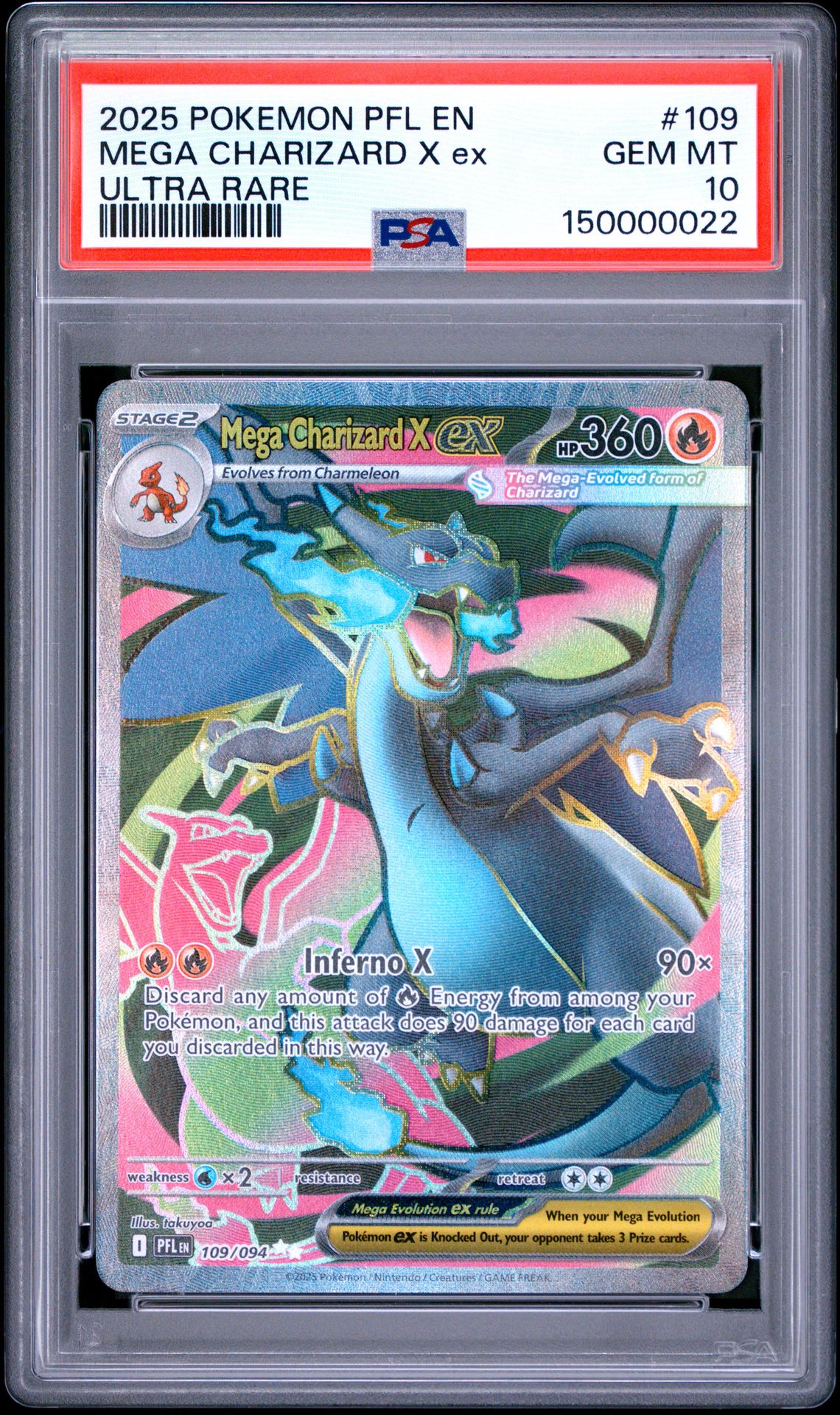 2025 Pokemon Pfl En-Phantasmal Flames Mega Charizard X Ex #109 (Ultra Rare) Gem Mt 10 front