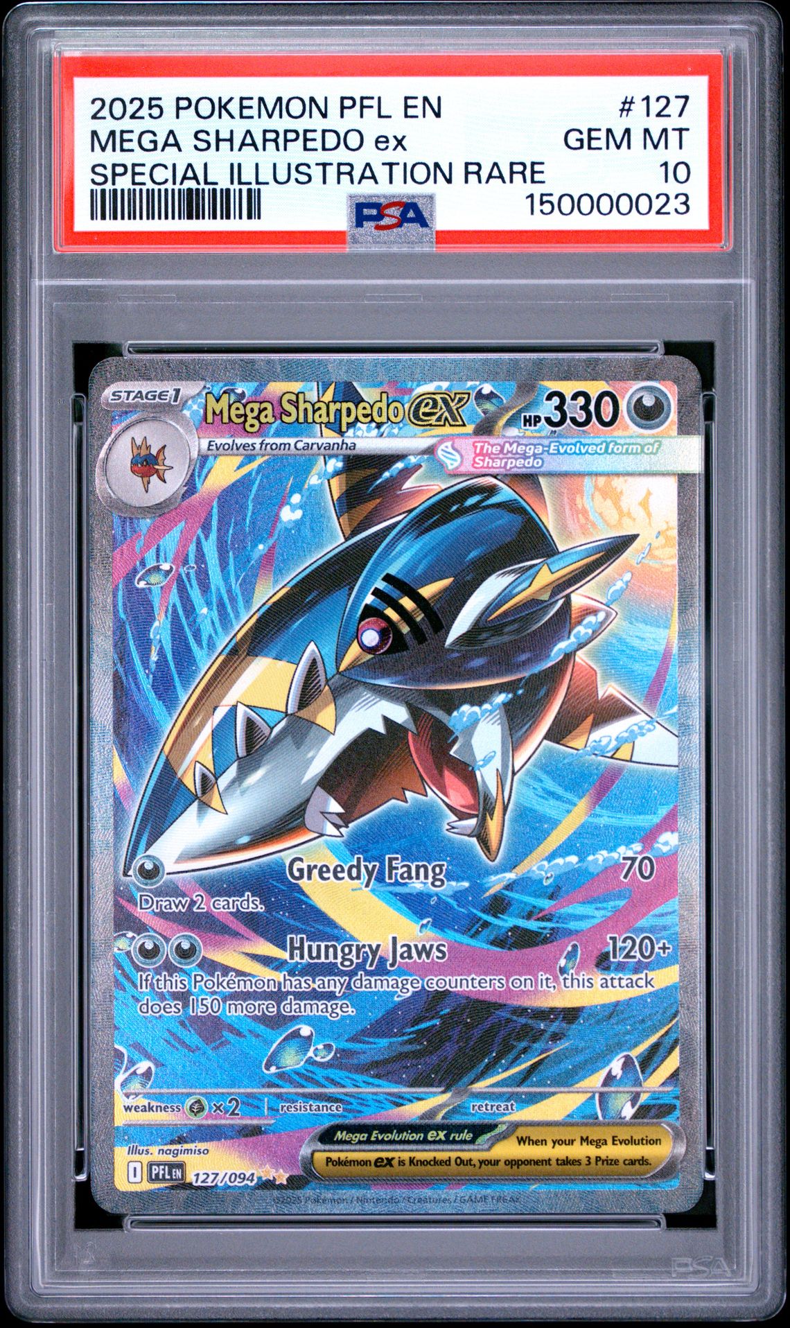 2025 Pokemon Pfl En-Phantasmal Flames Mega Sharpedo Ex #127 (Special Illustration Rare) Gem Mt 10 front