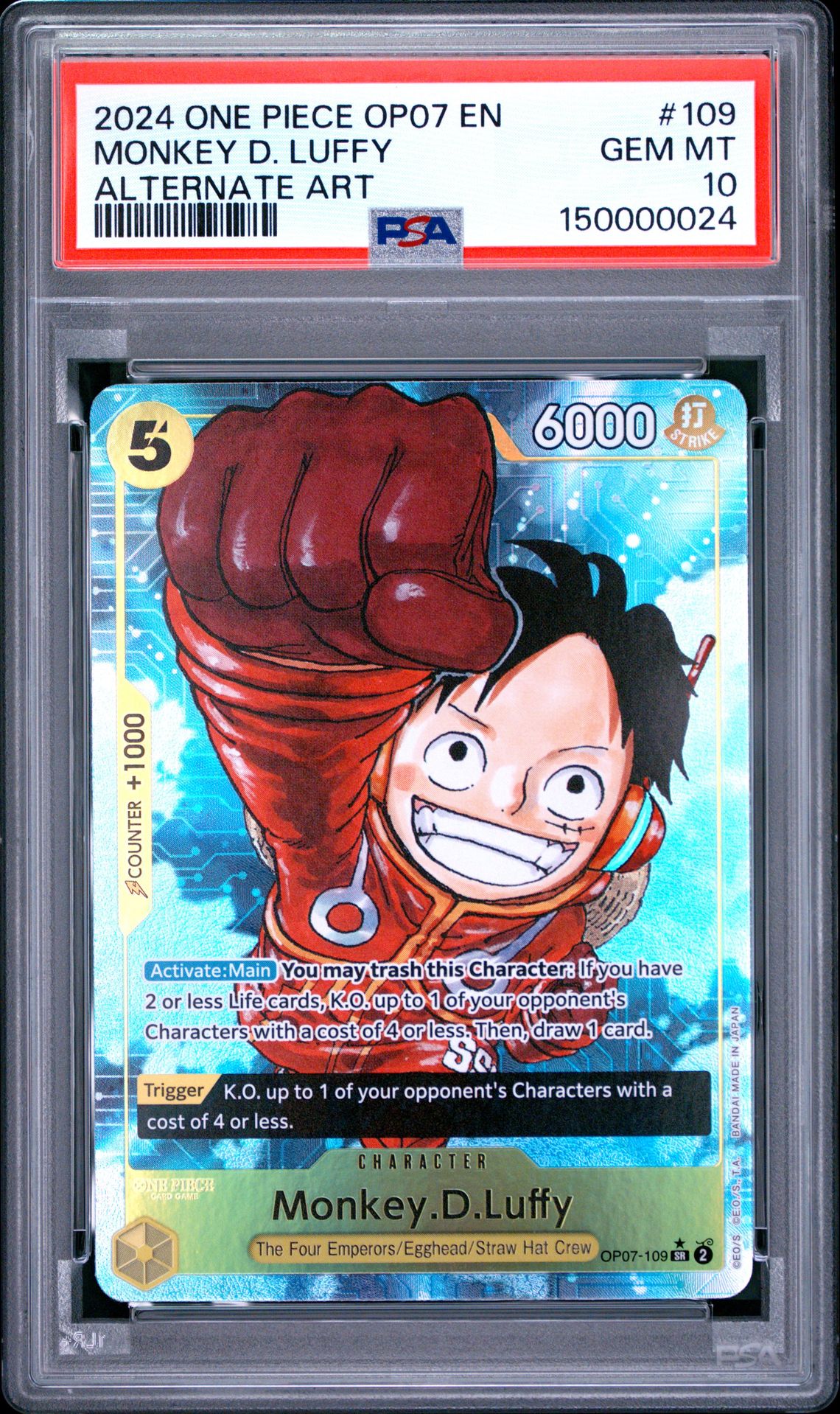 2024 One Piece Op07-500 Years In The Future Monkey D. Luffy #109 (Alternate Art) Gem Mt 10 front
