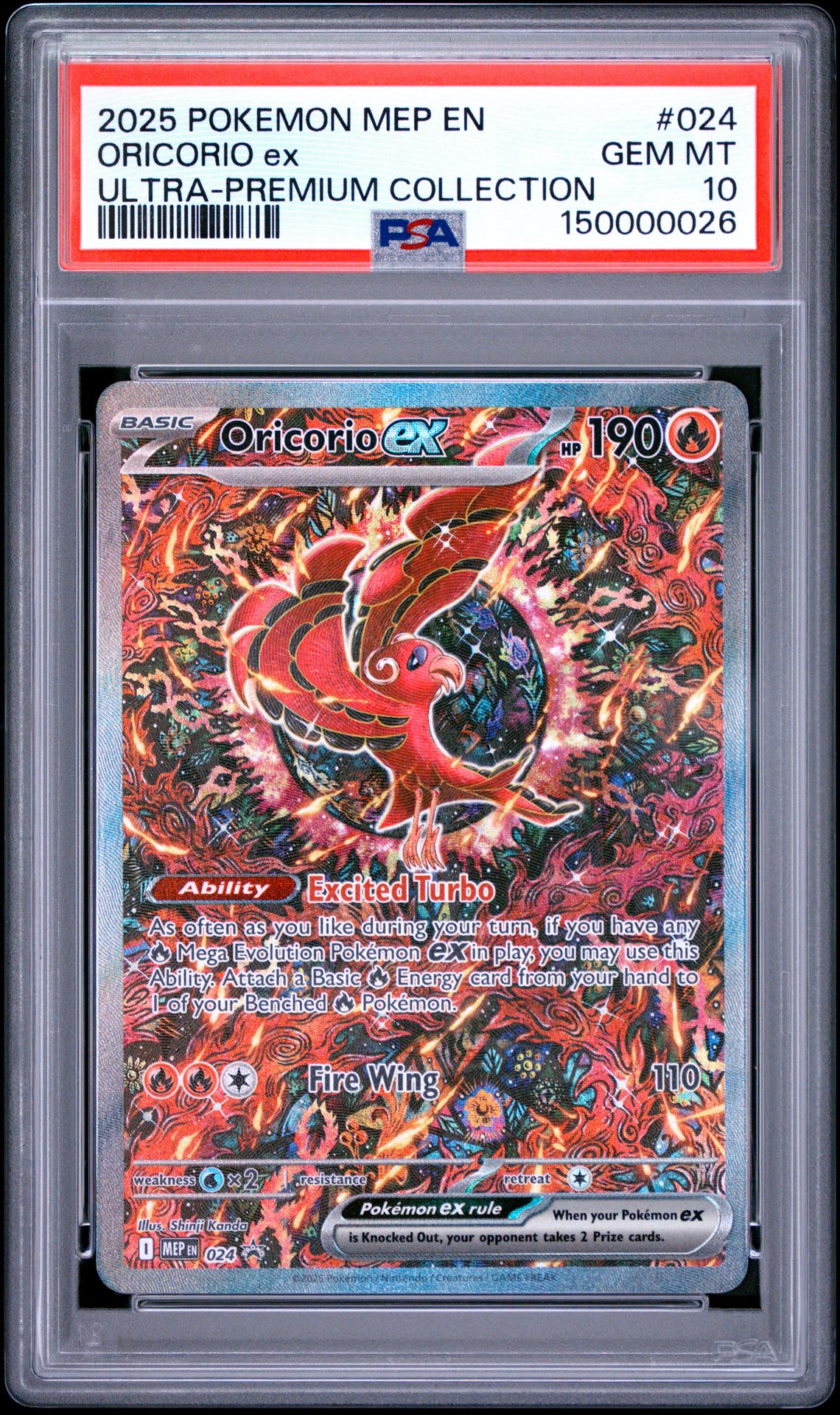 2025 Pokemon Mep En-Me Black Star Promo Oricorio Ex #024 (Ultra-Premium Collection) Gem Mt 10 front view - PSA graded GEM MT 10