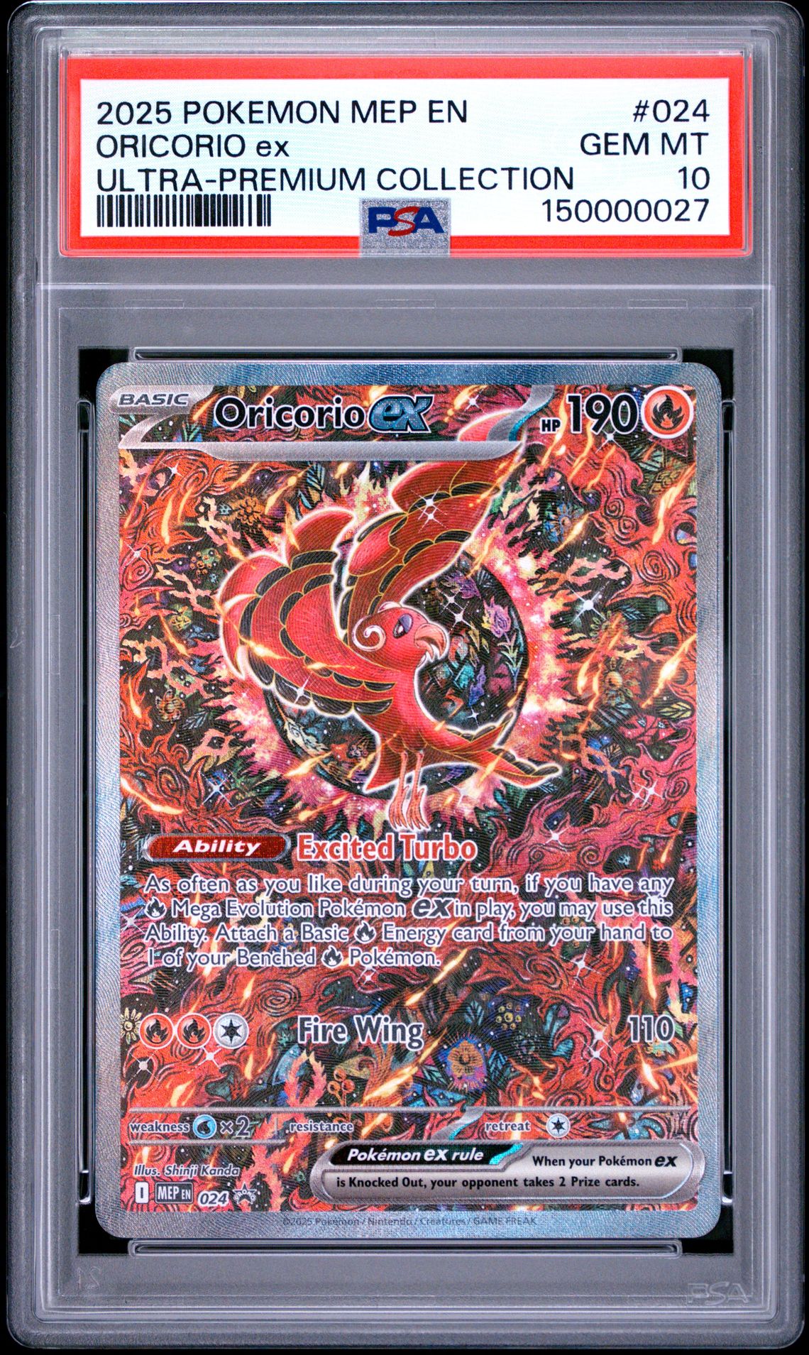 2025 Pokemon Mep En-Me Black Star Promo Oricorio Ex #024 (Ultra-Premium Collection) Gem Mt 10 front view - PSA graded GEM MT 10