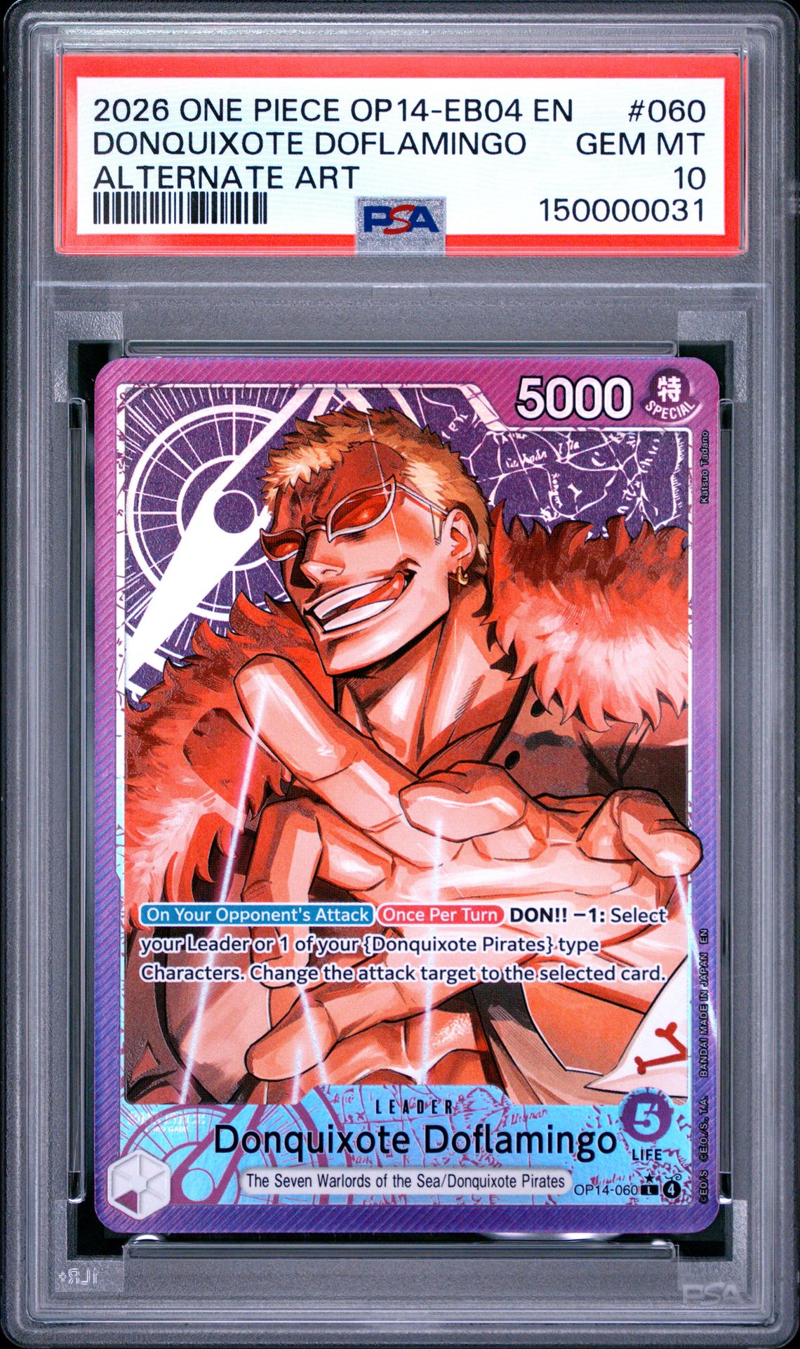 2026 One Piece Op14-Eb04-The Azure Sea's Seven Donquixote Doflamingo #060 (Alternate Art) Gem Mt 10 front