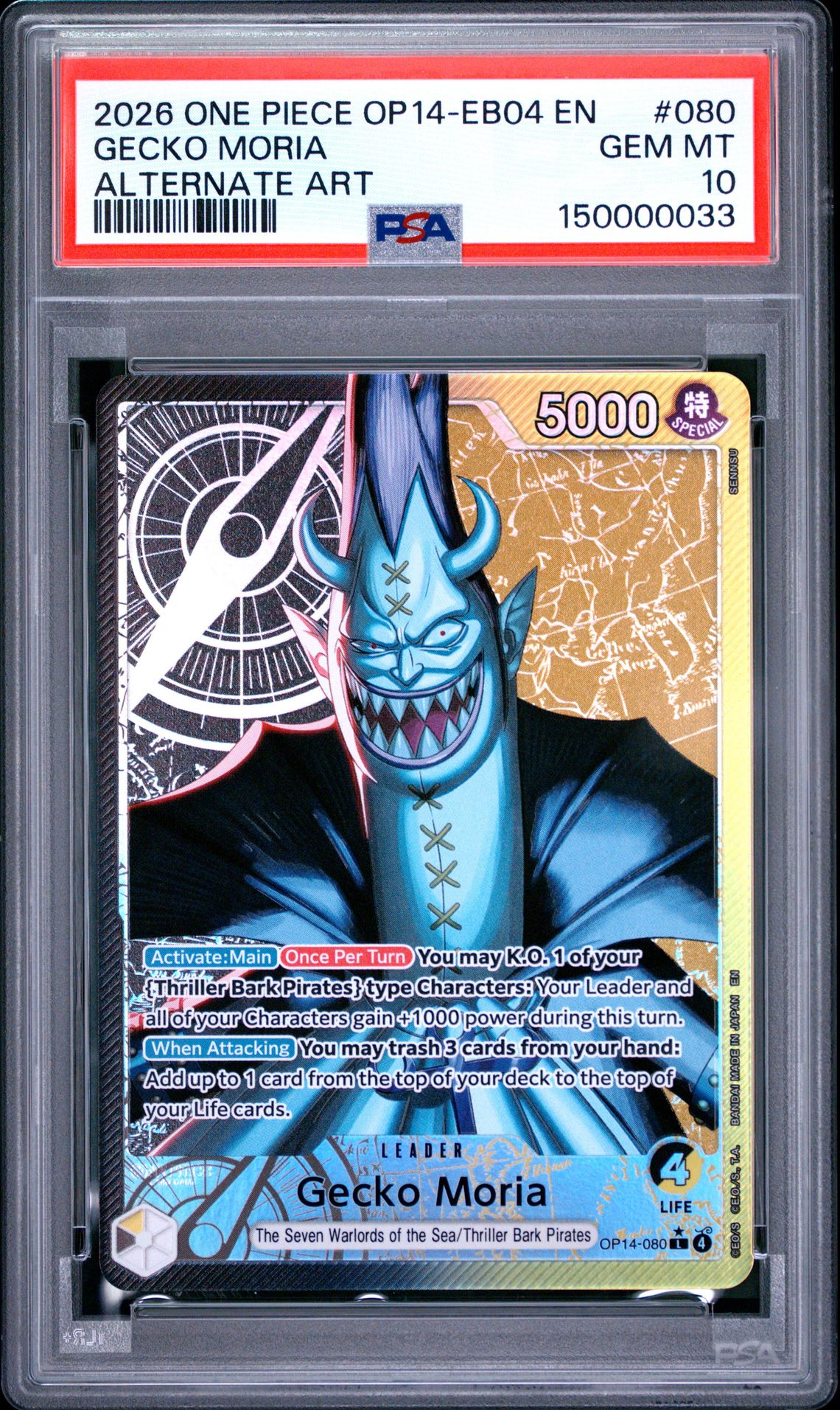 2026 One Piece Op14-Eb04-The Azure Sea's Seven Gecko Moria #080 (Alternate Art) Gem Mt 10 front