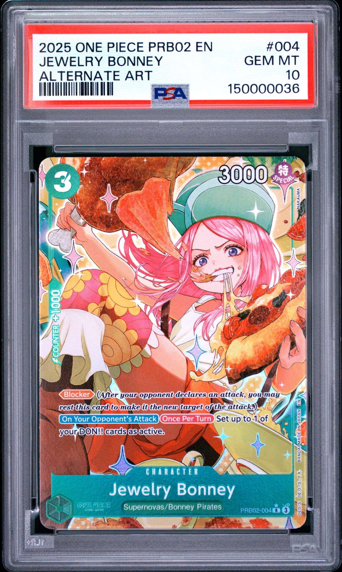 2025 One Piece Prb02-Premium Booster -One Piece Card The Best- Vol.2 Jewelry Bonney #004 (Alternate Art) Gem Mt 10 front