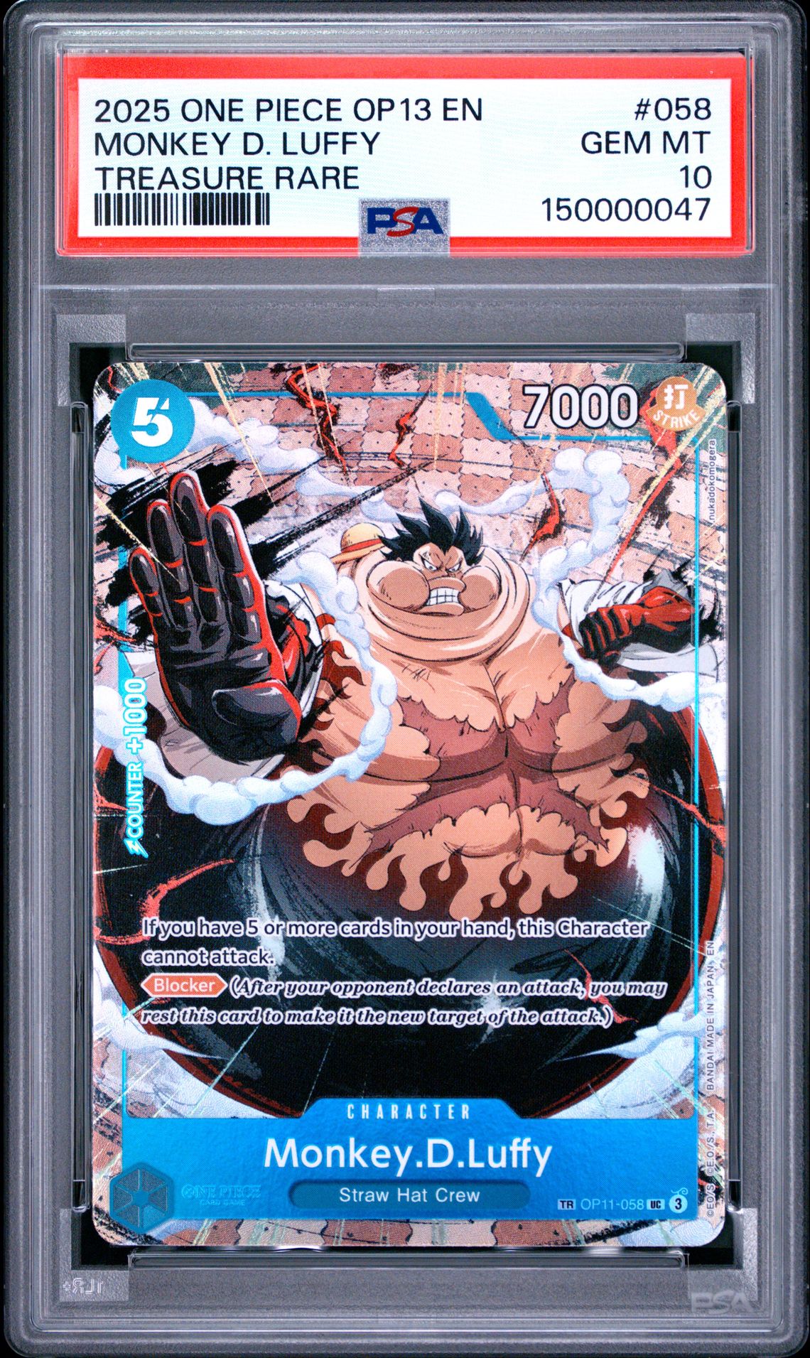 2025 One Piece Op13-Carrying On His Will Monkey D. Luffy #058 (Treasure Rare) Gem Mt 10 front