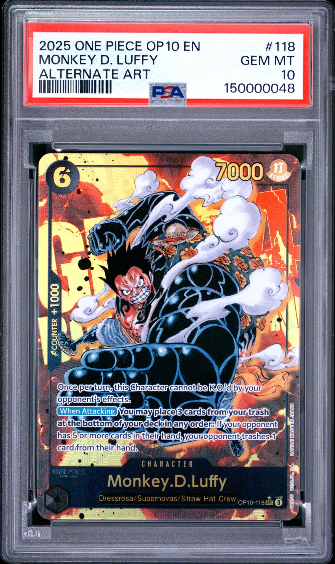 2025 One Piece Op10-Royal Blood Monkey D. Luffy #118 (Alternate Art) Gem Mt 10 front