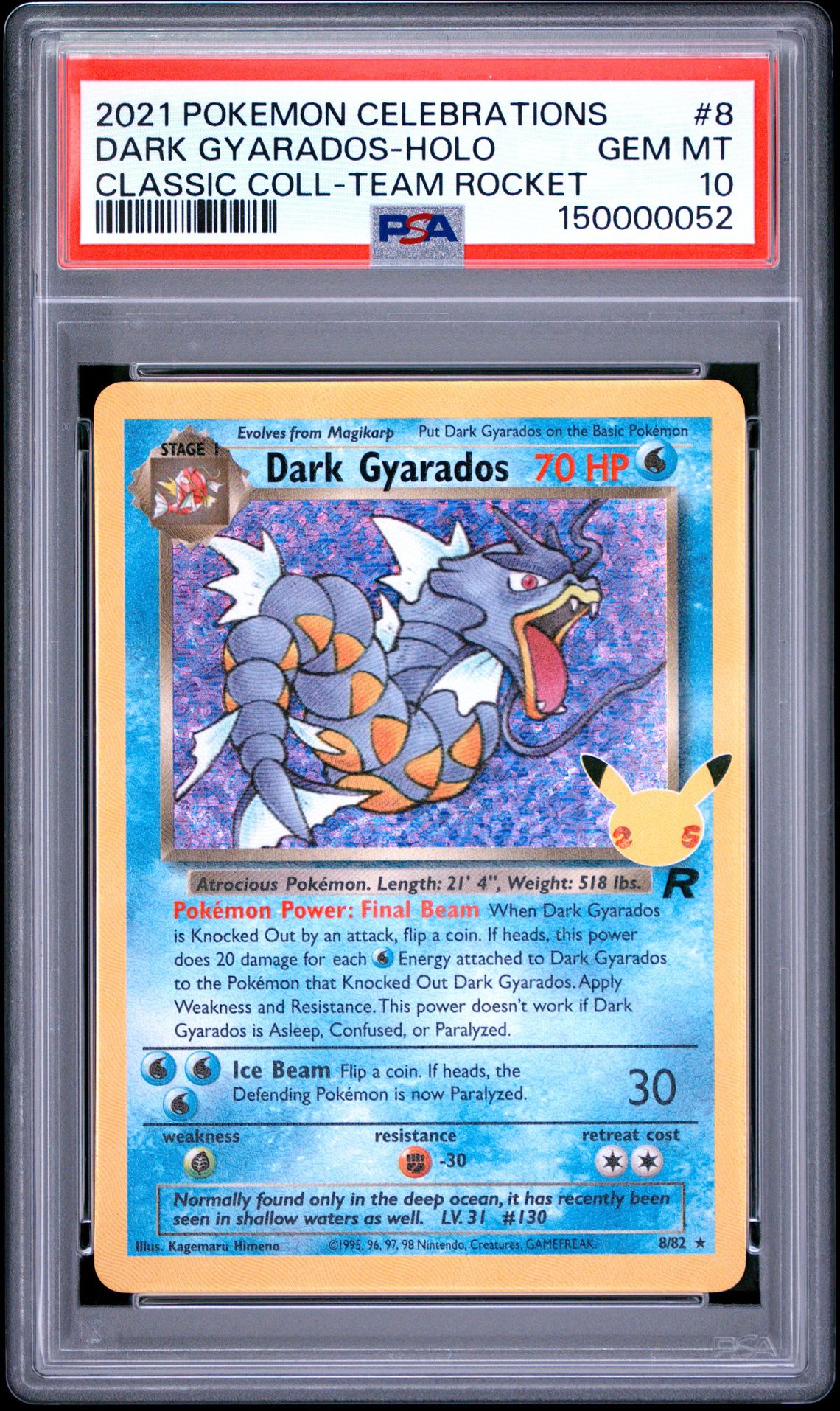 2021 Pokemon Celebrations Classic Collection Dark Gyarados-Holo #8 (Classic Coll-Team Rocket) Gem Mt 10 front