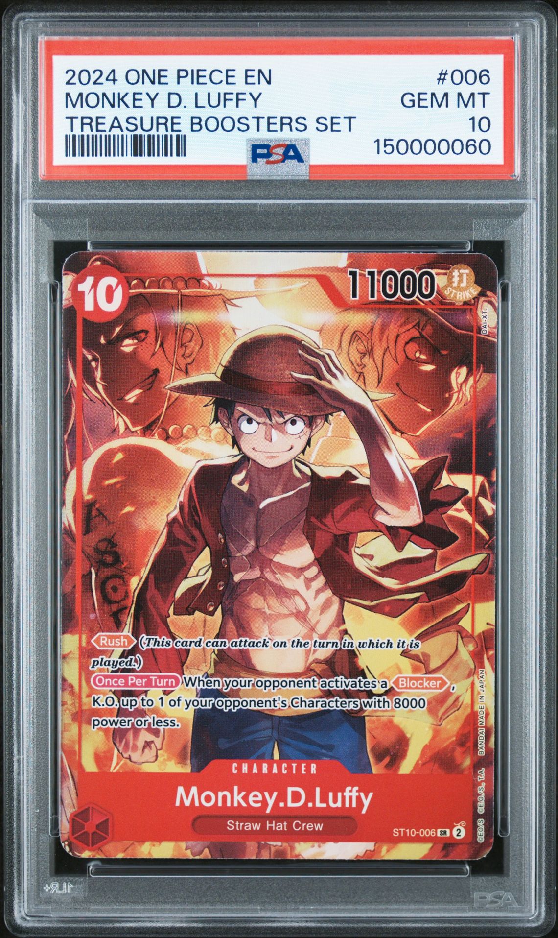 2024 One Piece Promos Monkey D. Luffy #006 (Treasure Boosters Set) Gem Mt 10 front view - PSA graded GEM MT 10