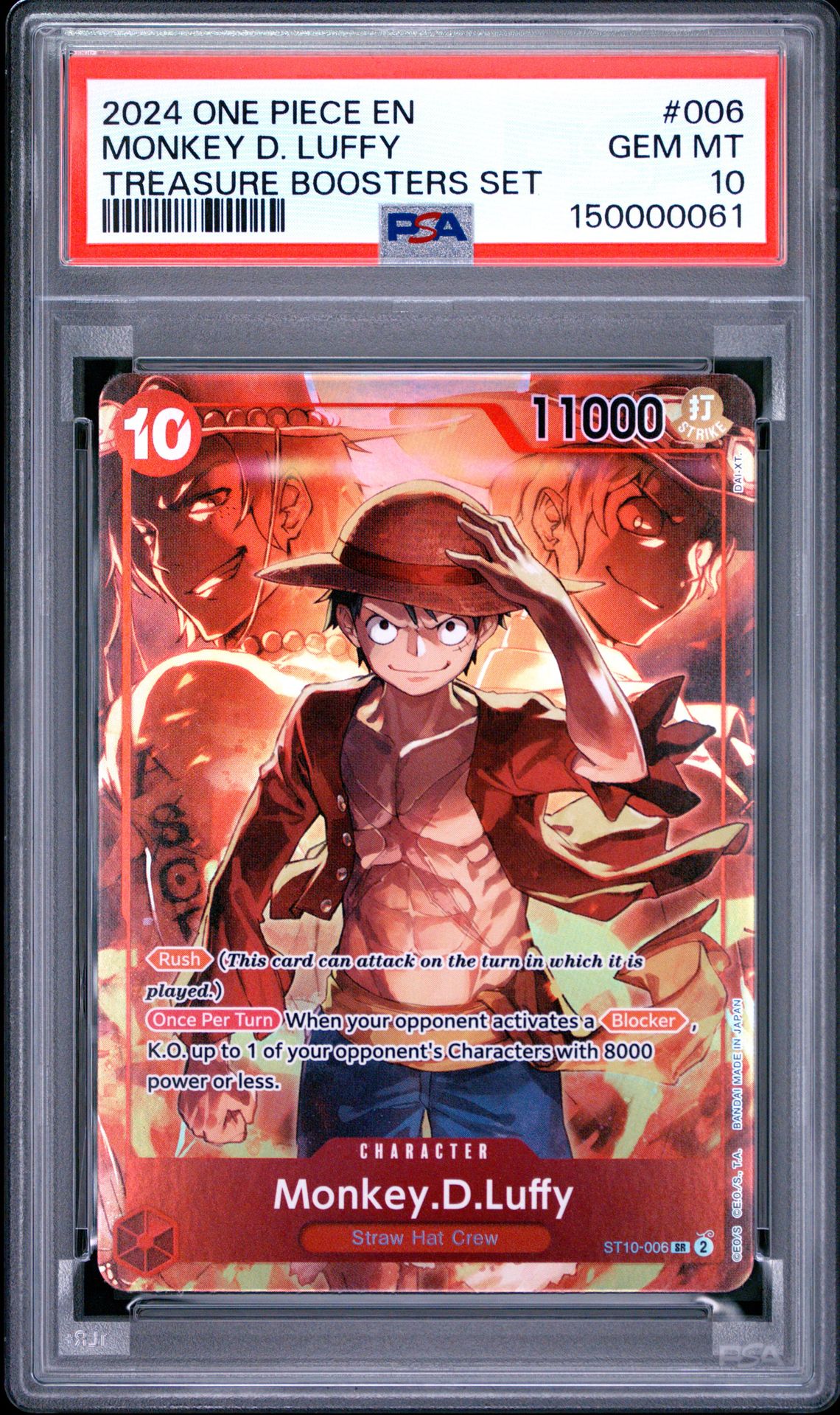2024 One Piece Promos Monkey D. Luffy #006 (Treasure Boosters Set) Gem Mt 10 front view - PSA graded GEM MT 10