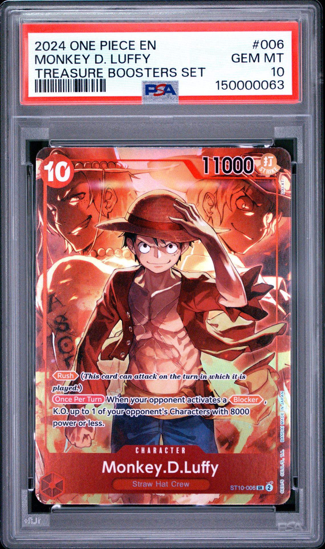 2024 One Piece Promos Monkey D. Luffy #006 (Treasure Boosters Set) Gem Mt 10 front view - PSA graded GEM MT 10