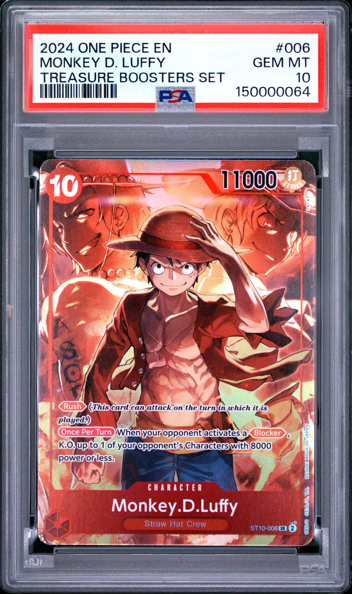 2024 ONE PIECE PROMOS MONKEY D. LUFFY TREASURE BOOSTERS SET 006 GEM MT 10 front