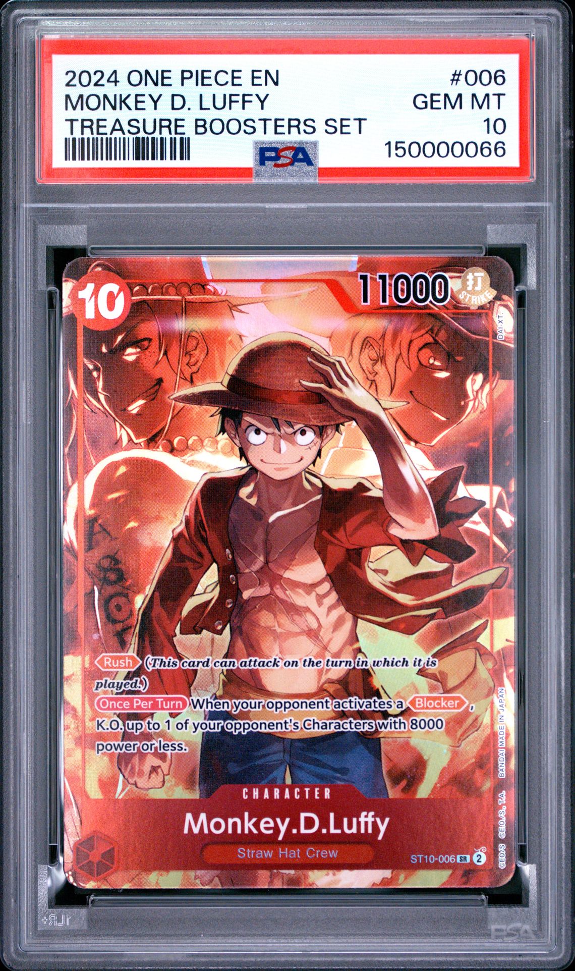 2024 One Piece Promos Monkey D. Luffy #006 (Treasure Boosters Set) Gem Mt 10 front view - PSA graded GEM MT 10