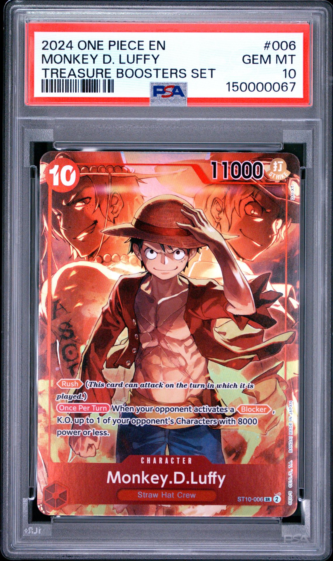 2024 One Piece Promos Monkey D. Luffy #006 (Treasure Boosters Set) Gem Mt 10 front view - PSA graded GEM MT 10