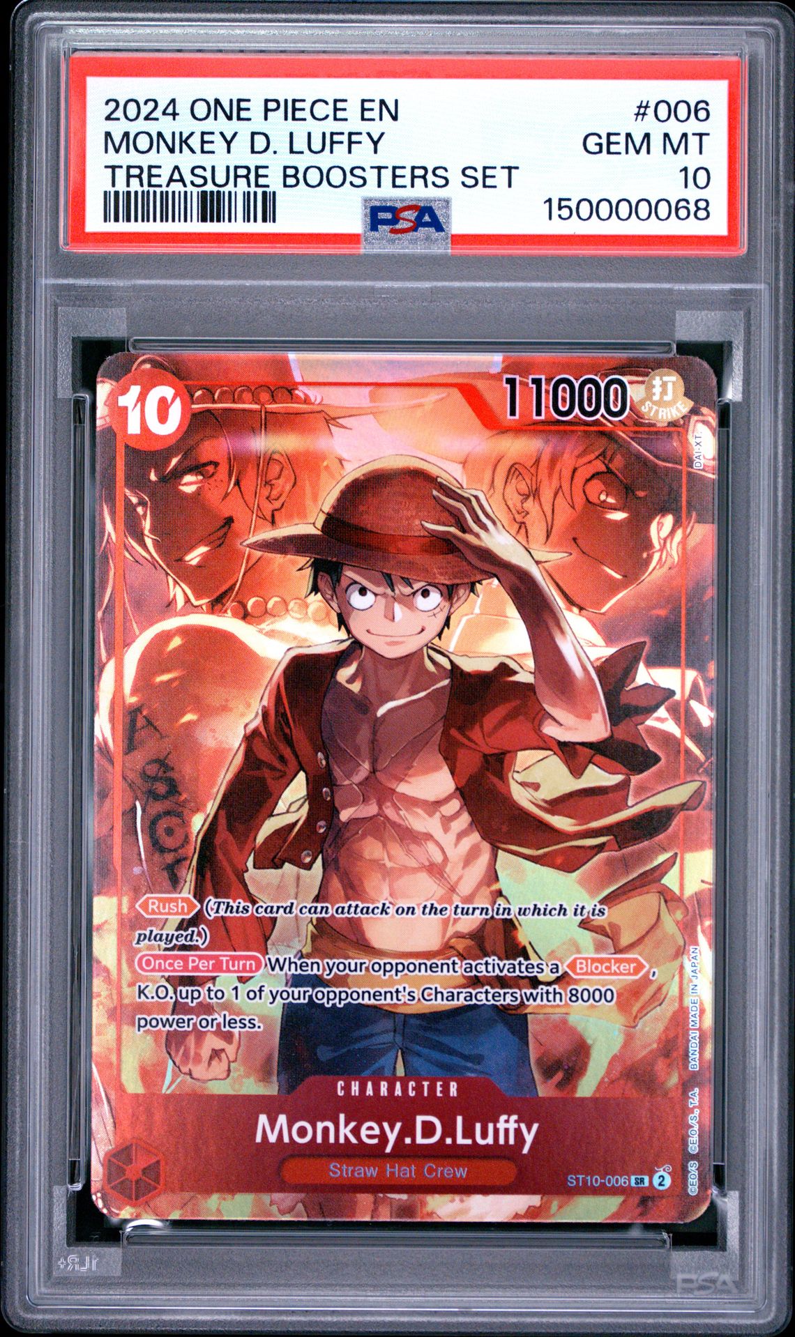 2024 One Piece Promos Monkey D. Luffy #006 (Treasure Boosters Set) Gem Mt 10 front view - PSA graded GEM MT 10
