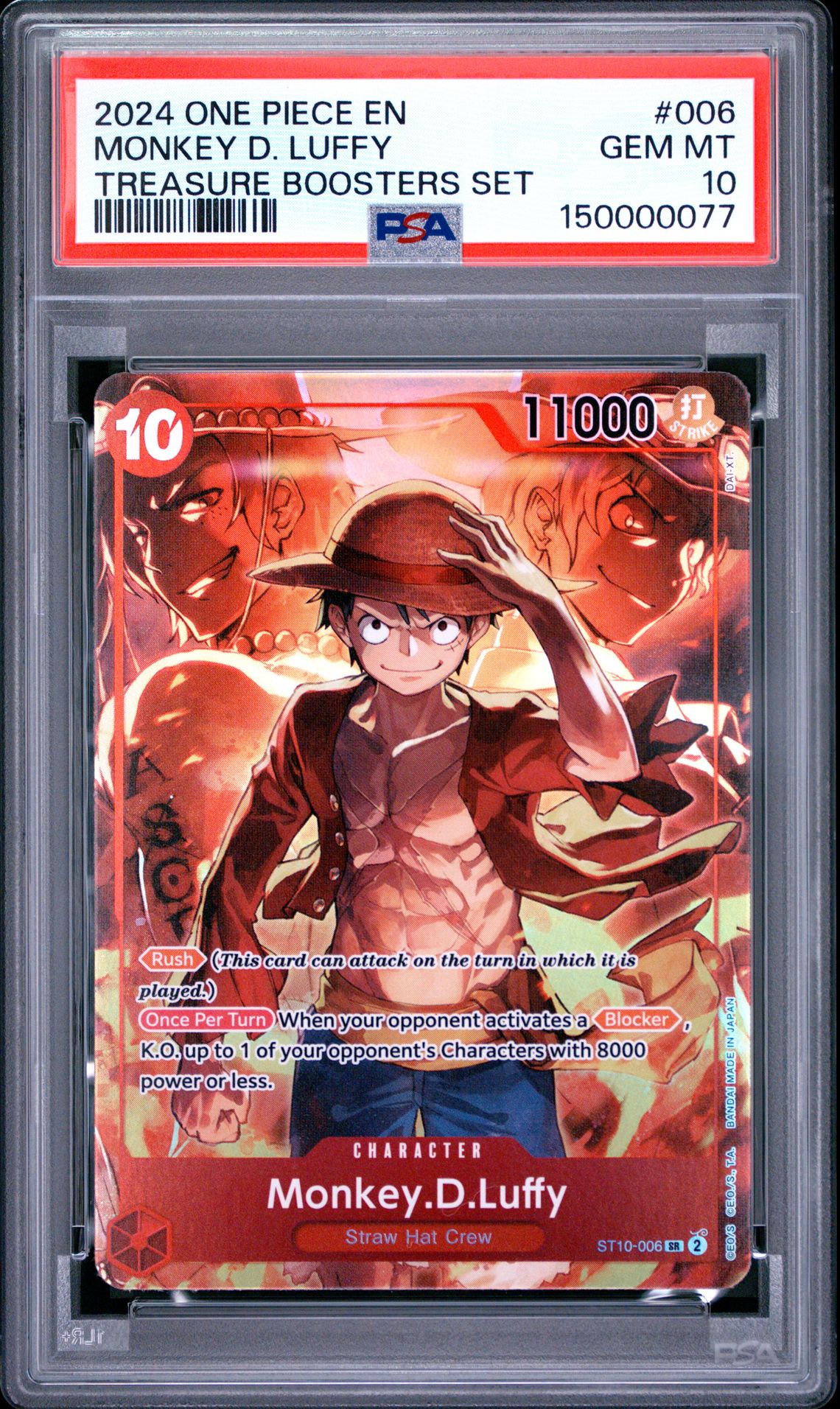 2024 One Piece Promos Monkey D. Luffy #006 (Treasure Boosters Set) Gem Mt 10 front view - PSA graded GEM MT 10