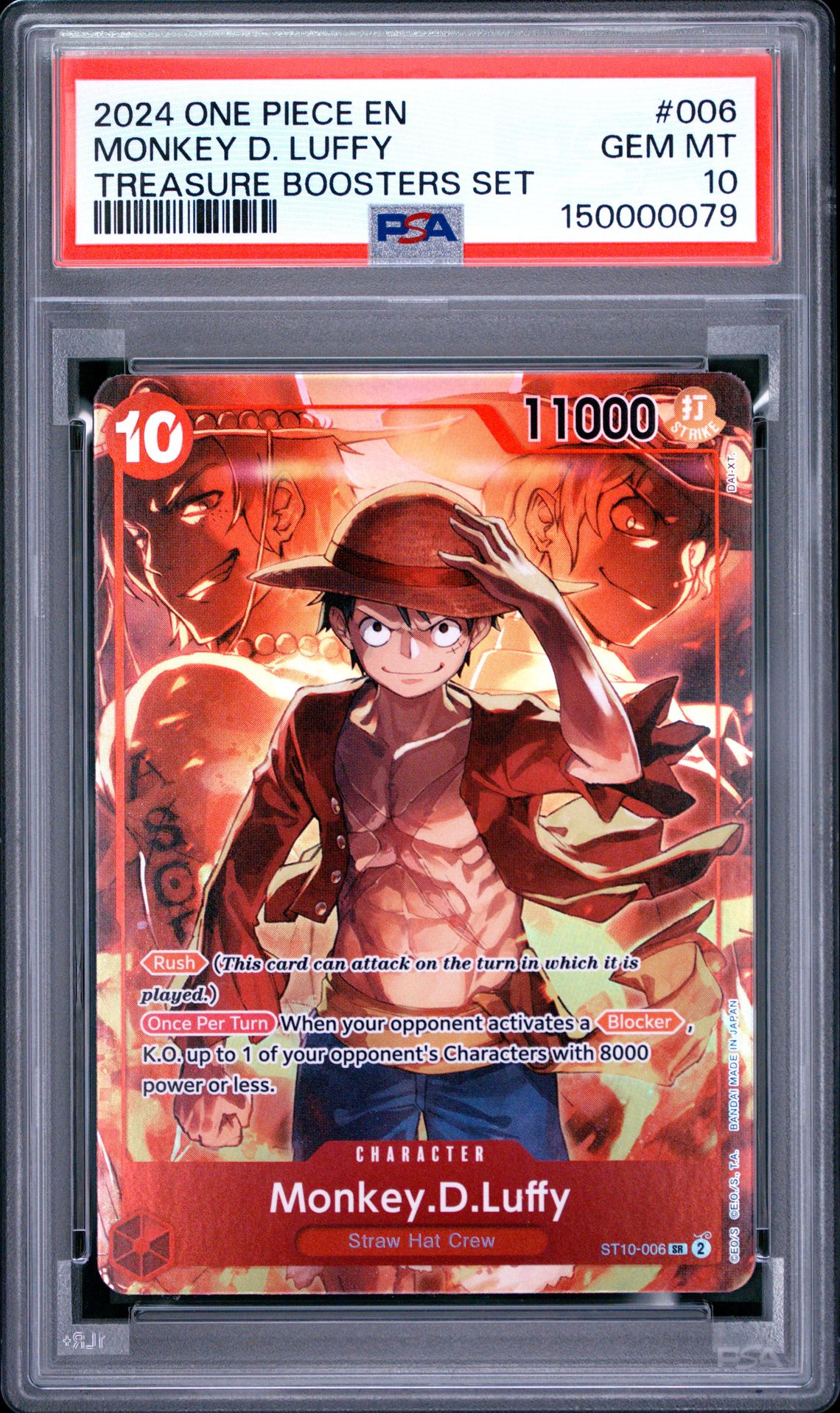 2024 One Piece Promos Monkey D. Luffy #006 (Treasure Boosters Set) Gem Mt 10 front view - PSA graded GEM MT 10