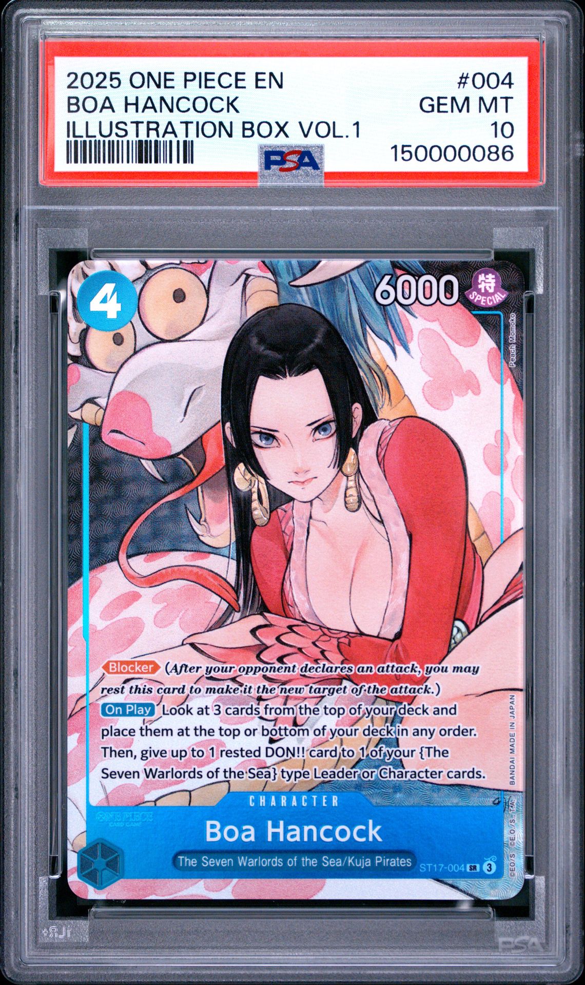 2025 One Piece Promos Boa Hancock #004 (Illustration Box Vol.1) Gem Mt 10 front view - PSA graded GEM MT 10