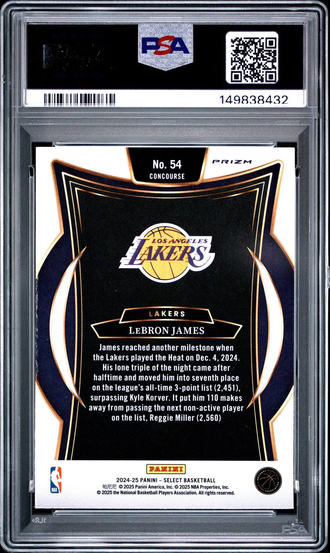2024 Panini Select Lebron James #54 (Blue Cracked Ice) Gem Mt 10 back