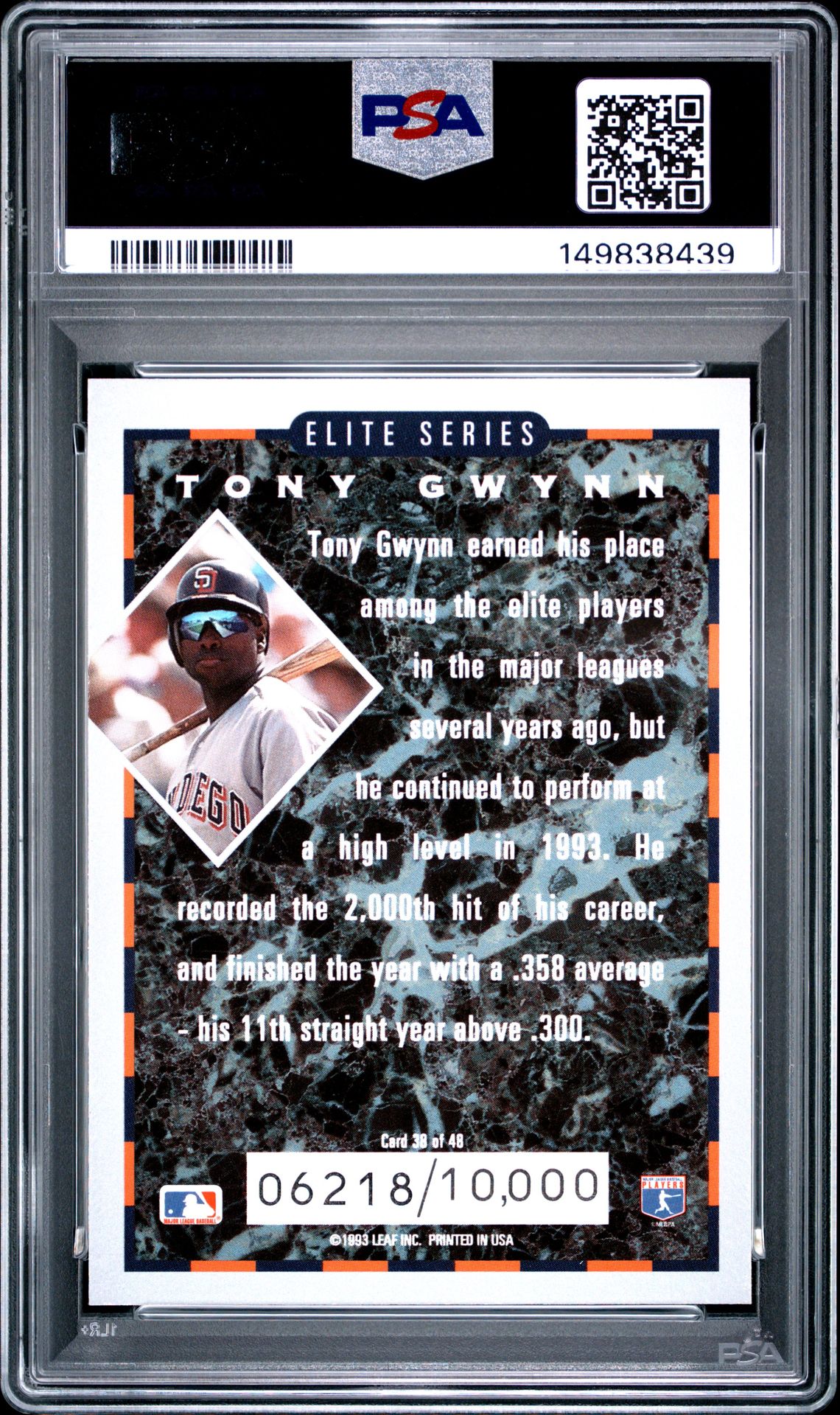1994 Donruss Elite Tony Gwynn #38 Nm+ 7.5 back