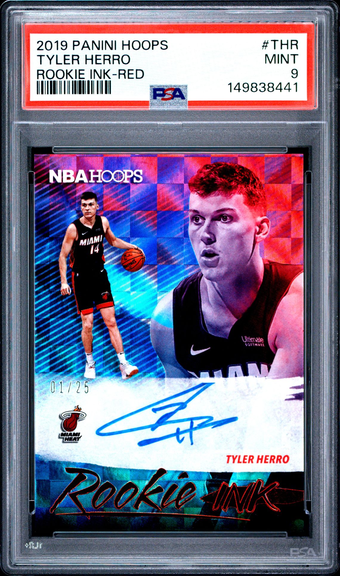 2019 Panini Hoops Rookie Ink Tyler Herro #Thr (Rookie Ink-Red) Mint 9 front
