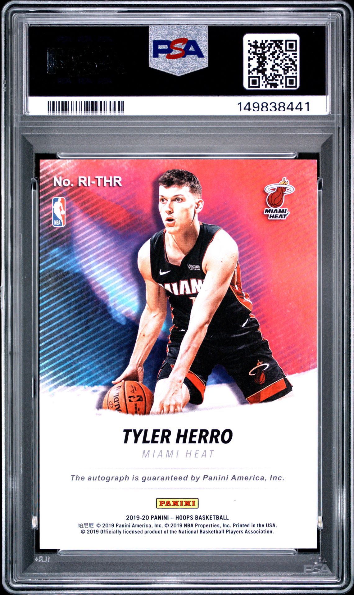 2019 Panini Hoops Rookie Ink Tyler Herro #Thr (Rookie Ink-Red) Mint 9 back