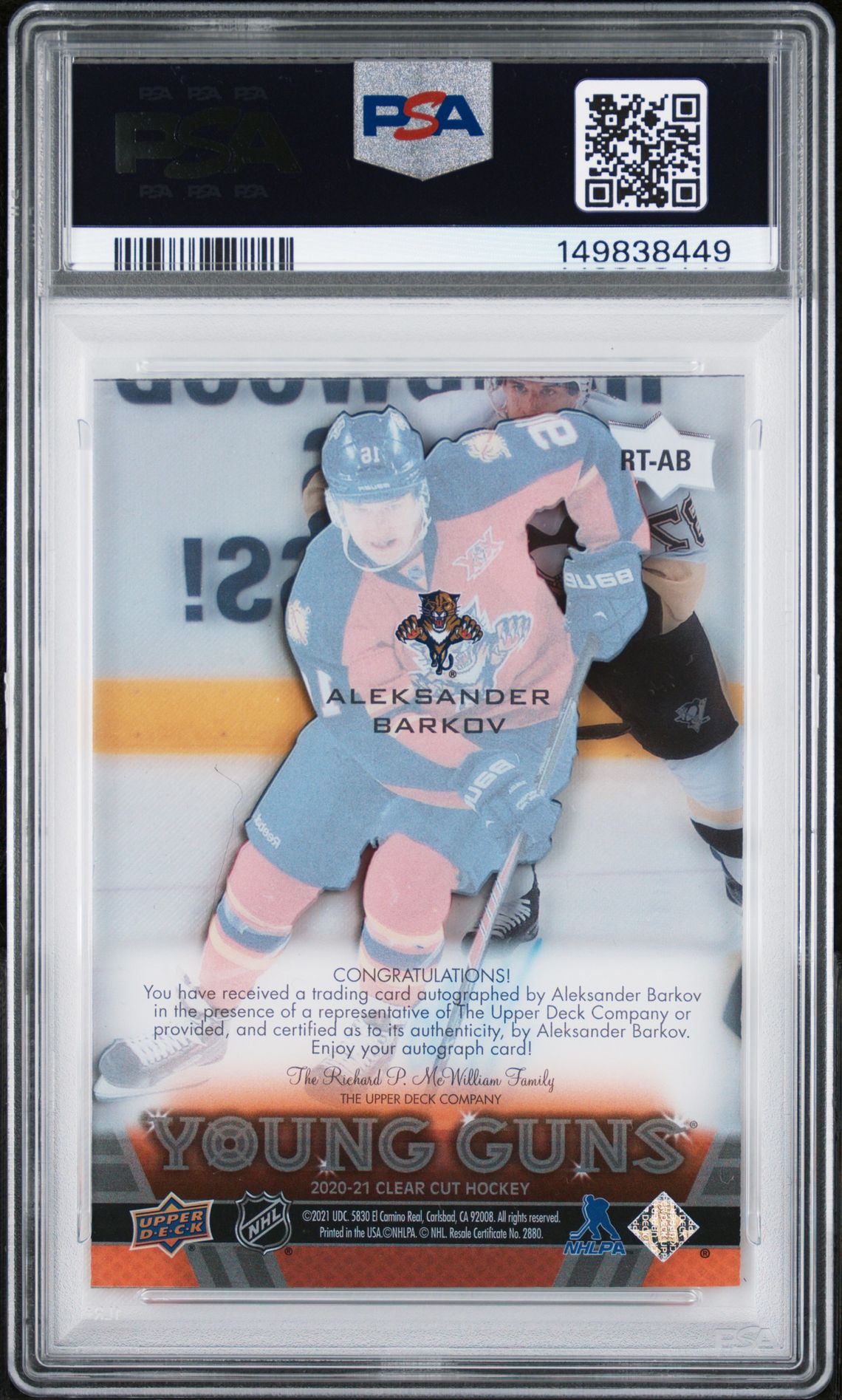 2020 Upper Deck Clear Cut Rookie Tribute Autographs Aleksander Barkov #Rtab (Rookie Tribute Autograph) Mint 9 back