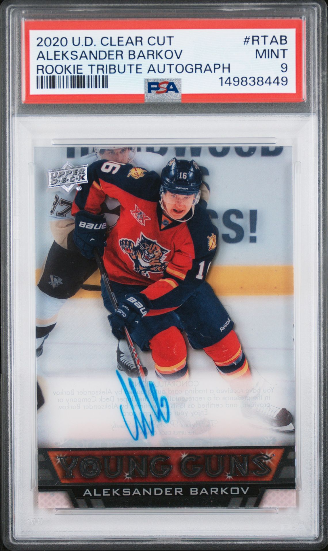 2020 Upper Deck Clear Cut Rookie Tribute Autographs Aleksander Barkov #Rtab (Rookie Tribute Autograph) Mint 9 front