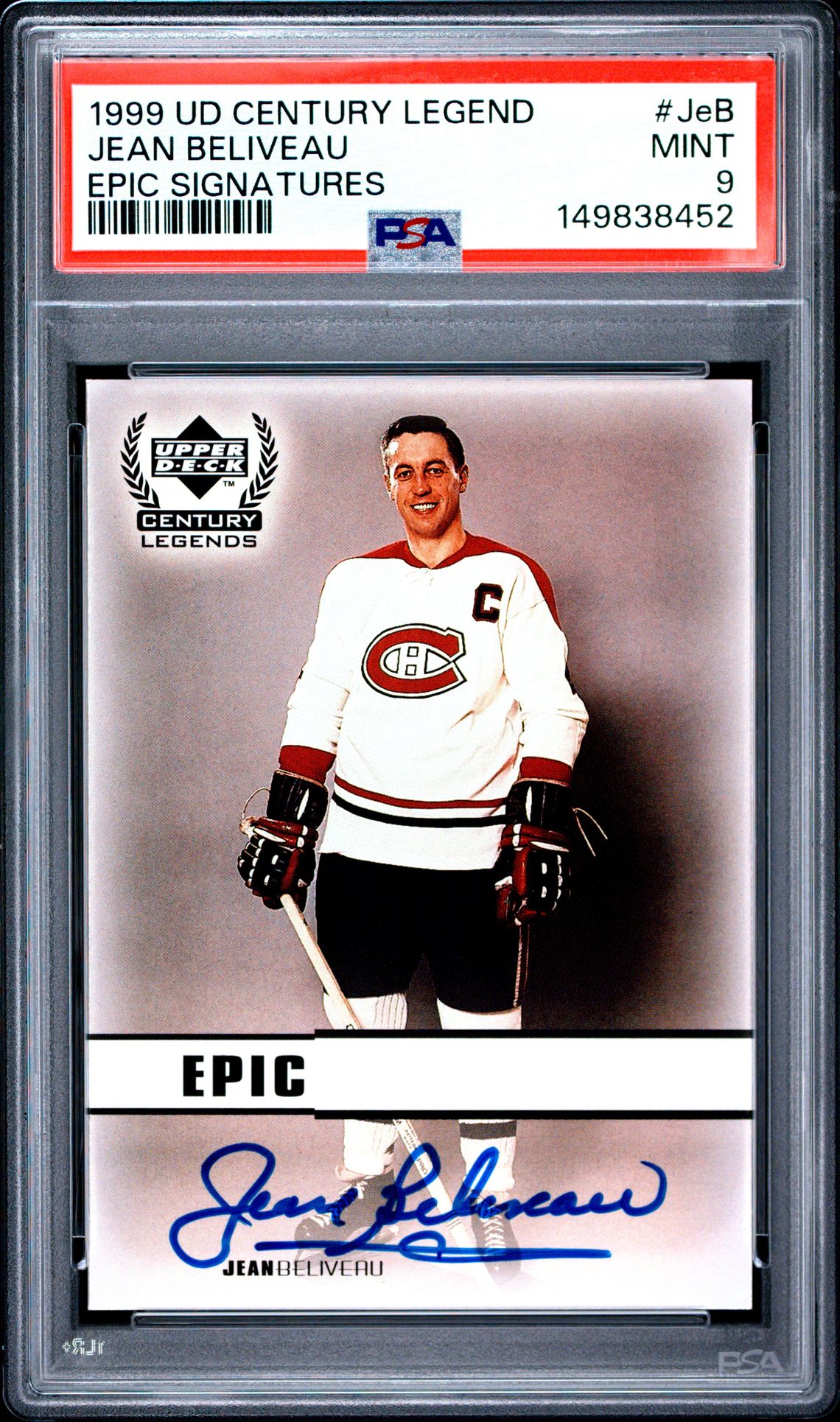 1999 Upper Deck Century Legends Epic Signatures Jean Beliveau #Jeb (Epic Signatures) Mint 9 front